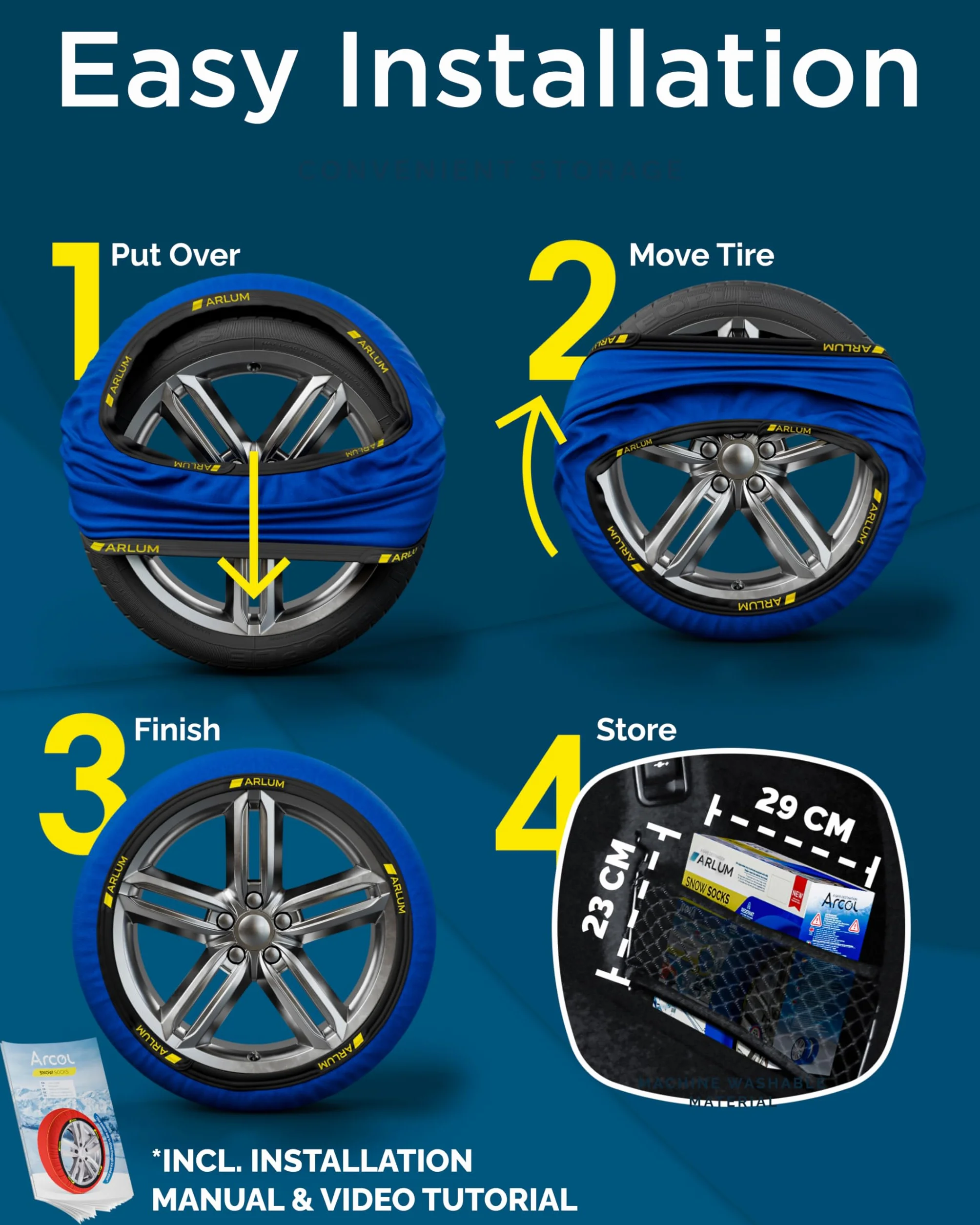 ARLUM Calze da Neve Omologate Italia EN 16662-1 Due Catene da Neve in Tessuto per Auto Taglia XL R14-R22