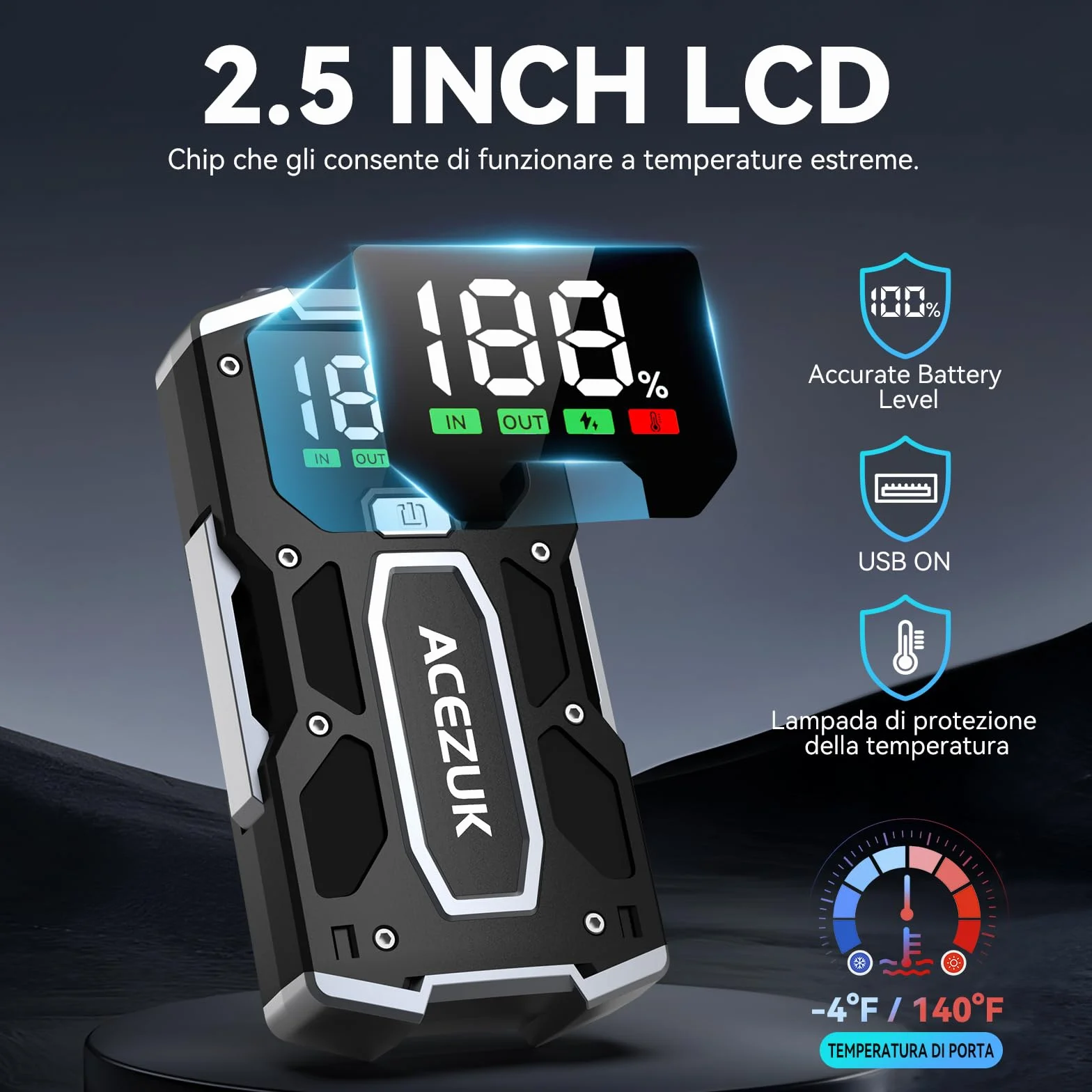 ACEZUK Avviatore Batteria 7000A Jump Start Portatile con LED LCD Booster Avviamento
