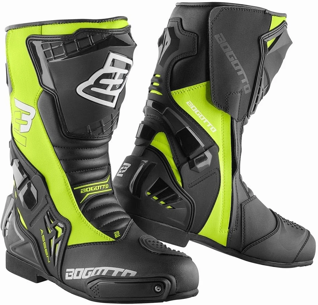 Bogotto Assen Stivali da moto, nero/giallo fluo, 46