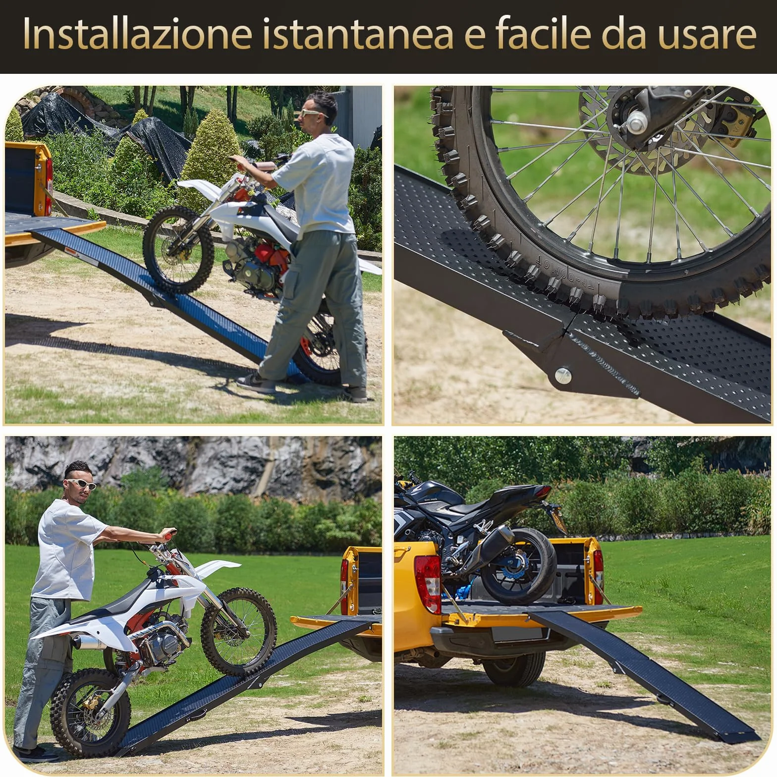 gardhom Rampe per Auto Pieghevole 340Kg Alluminio Rampe di Carico Portatile 228x28x4.5cm Rampa Moto, Adatta A Tosaerba, Biciclette e Quad