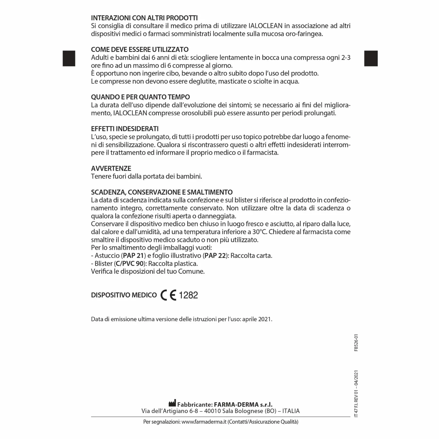 FARMA-DERMA Ialoclean Compresse Oro-Faringea Acido Ialuronico Lubrificante Emolliente Protettiva
