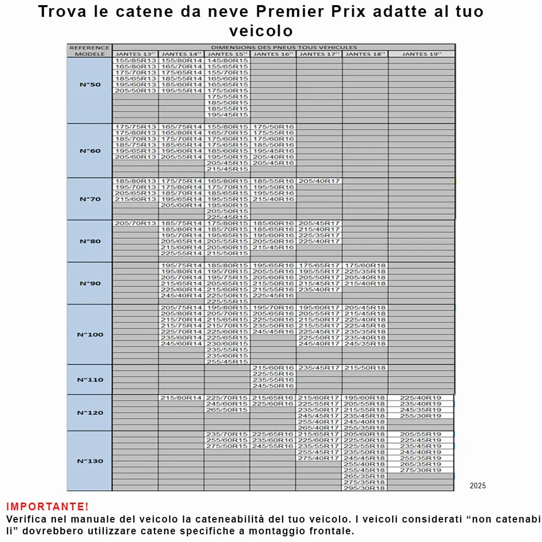 Catene da Neve in Metallo Tensione Manuale N°100