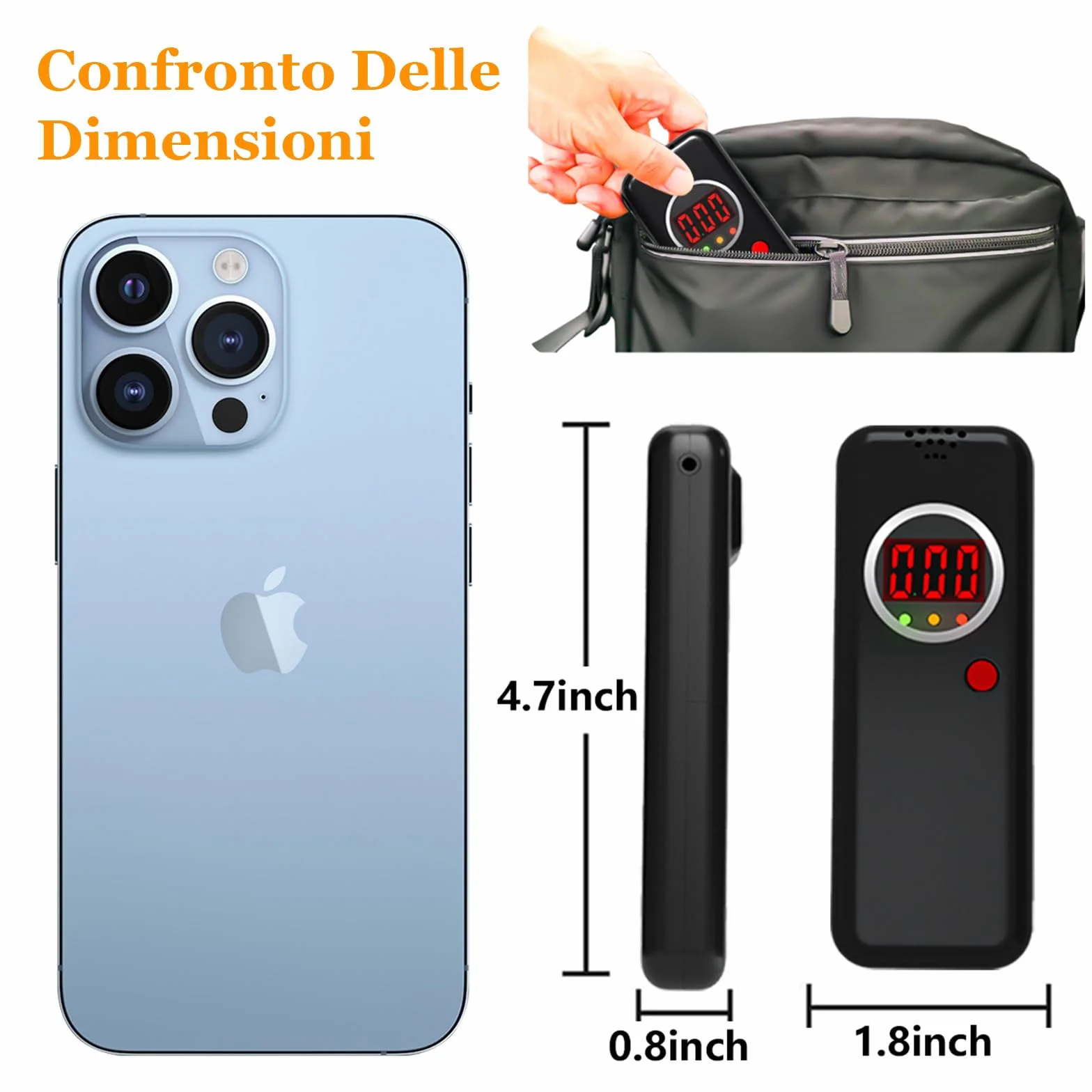 Etilometro Portatile, Alcol Test con Display LCD a Colori Digitali, Etilometro Certificato per Uso Domestico e Professionale, Codice Della Strada, Tester di Alcol con Bocchetti di 10 Pezzi (Nero)