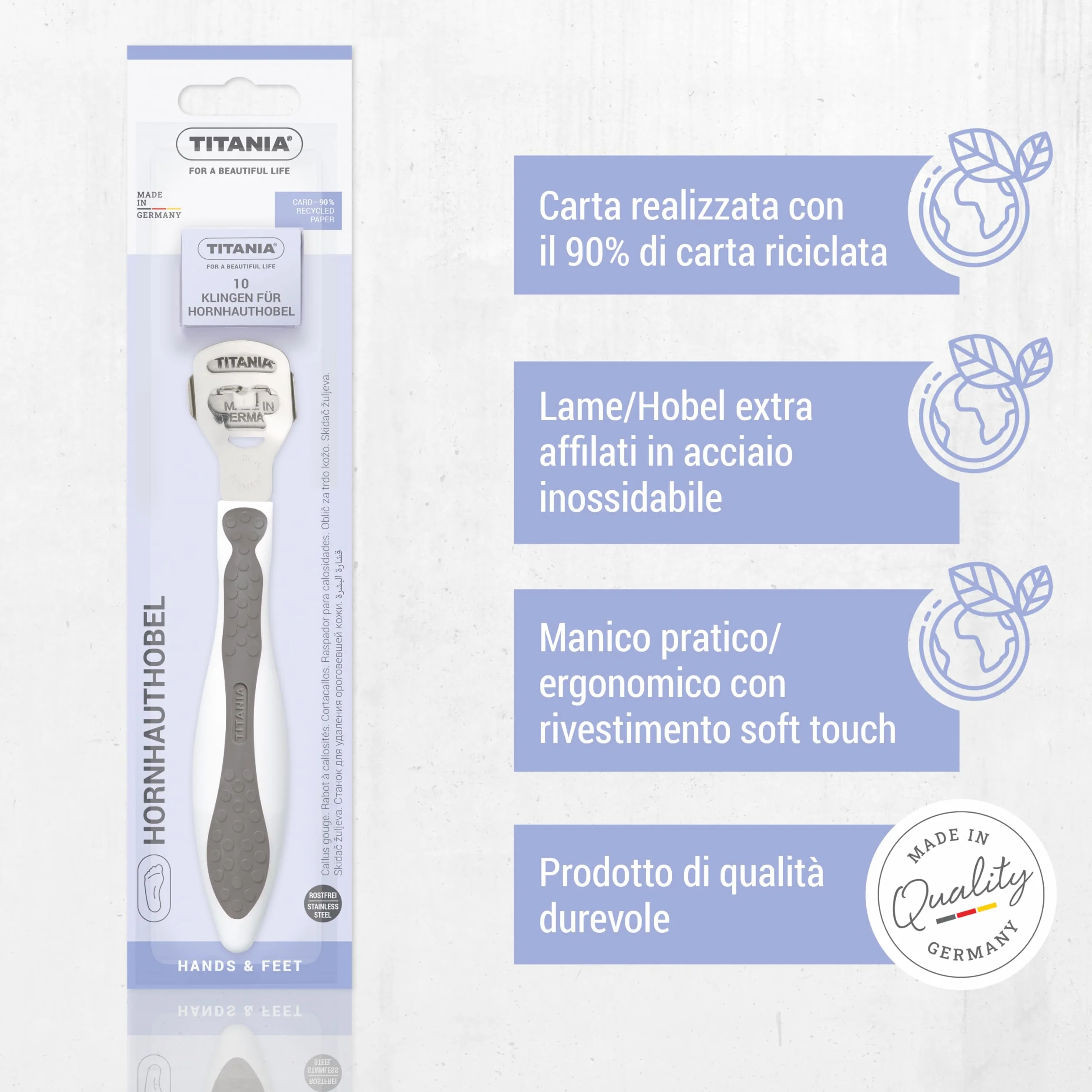 TITANIA Tagliacalli acciaio inox 10 lame di ricambio Made in Germany