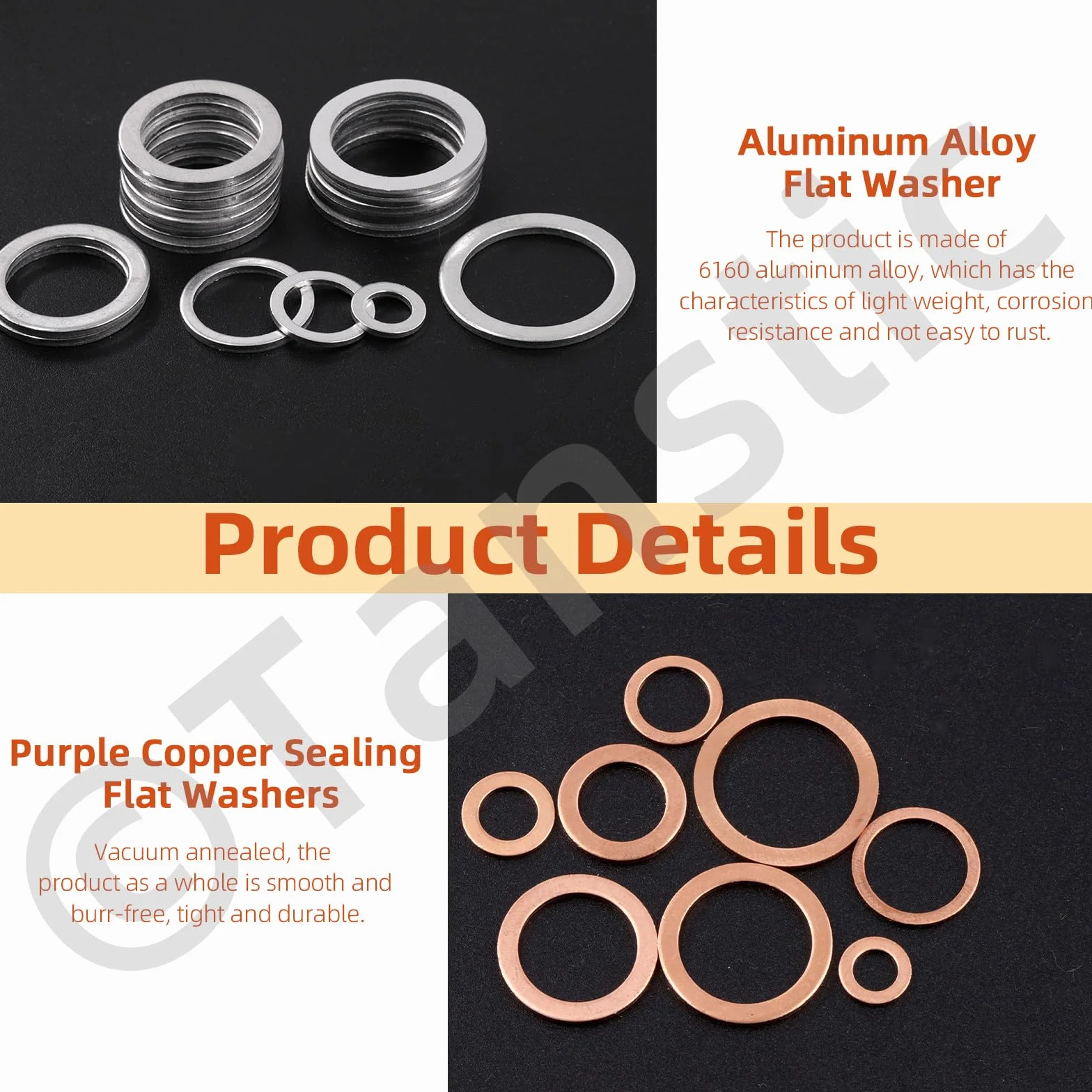 Tanstic 150 pezzi M10 M12 M14 M16 M18 Oil Drain Plug Crush Washer Gasket Seal Assortment, Incuidng 50 pezzi di rame metrico e 50 tappi per olio in alluminio, 50 pezzi di lavatrici piatte in gomma