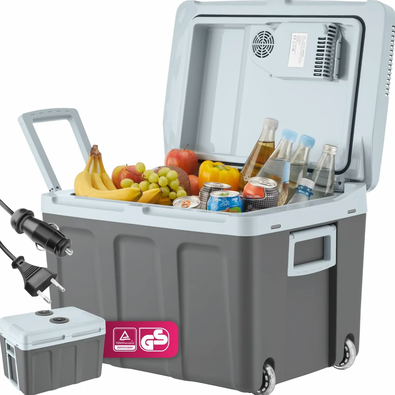 TecTake® Frigorifero Portatile e Scaldavivande 2 in 1, Mini Frigo con Modalità ECO da Campeggio con Maniglie Pieghevoli e Ruote, Portatile Elettrico Ideale per Casa e Auto - 40L