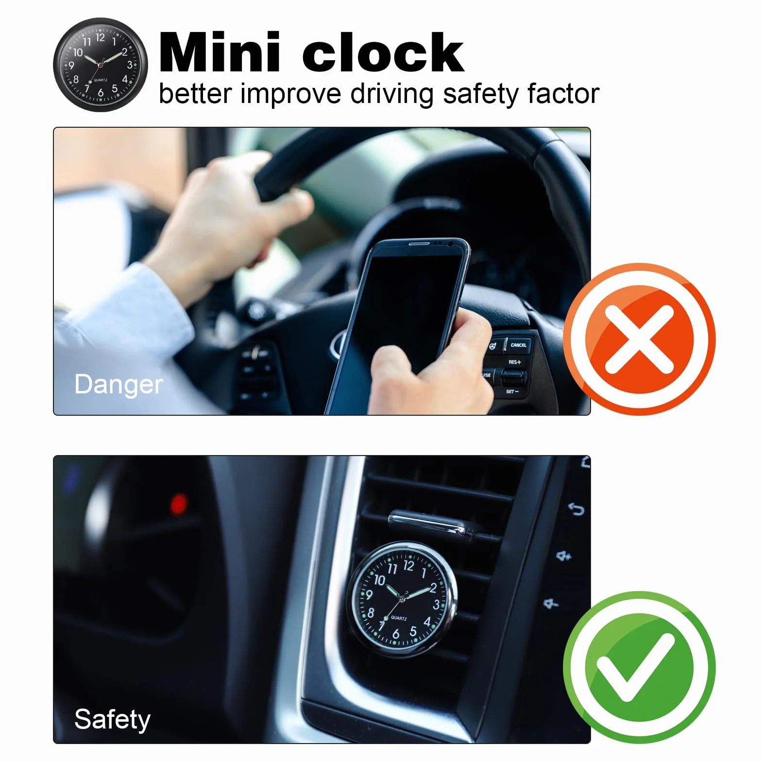 JIZZU Orologio per Auto da Cruscotto Mini Orologio per Presa d'Aria