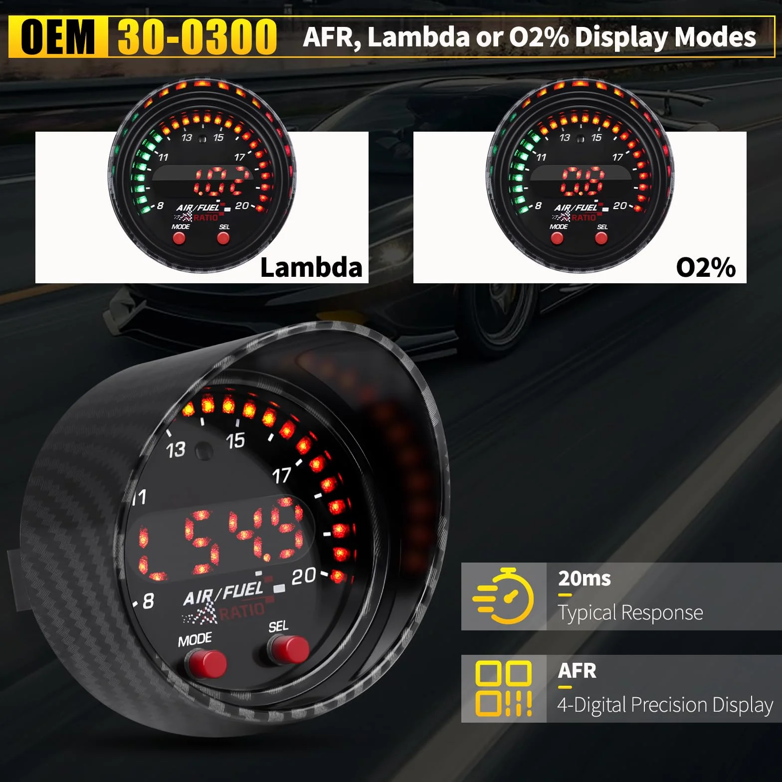 KAOLALI 30-0300 X-Series AFR Wideband UEGO Controller Sensor Kit 52 mm Display