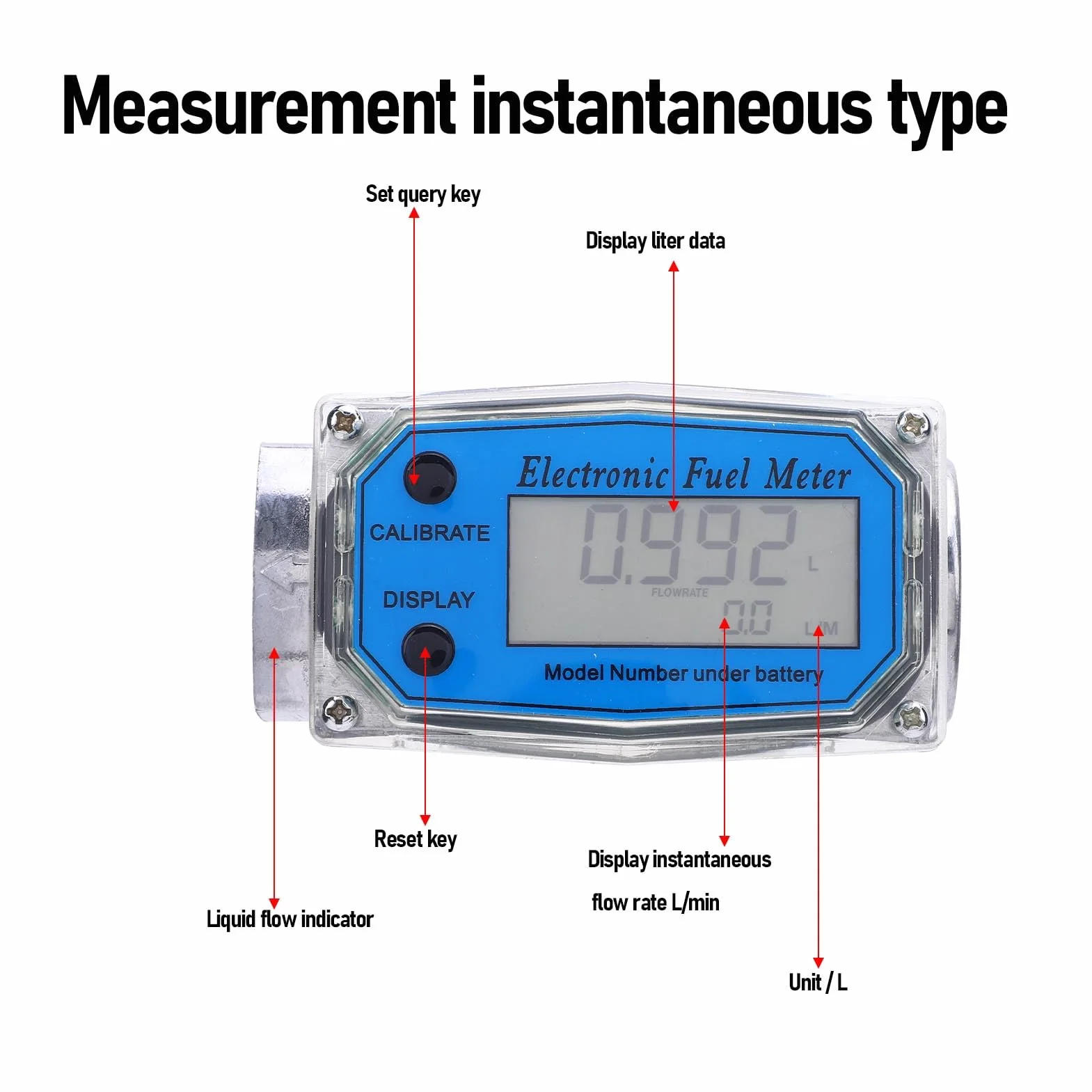 Matybobe Misuratore di Portata a Turbina Misuratore di Portata a Turbina Digitale Elettronico per Carburante Display unità (32 mm)