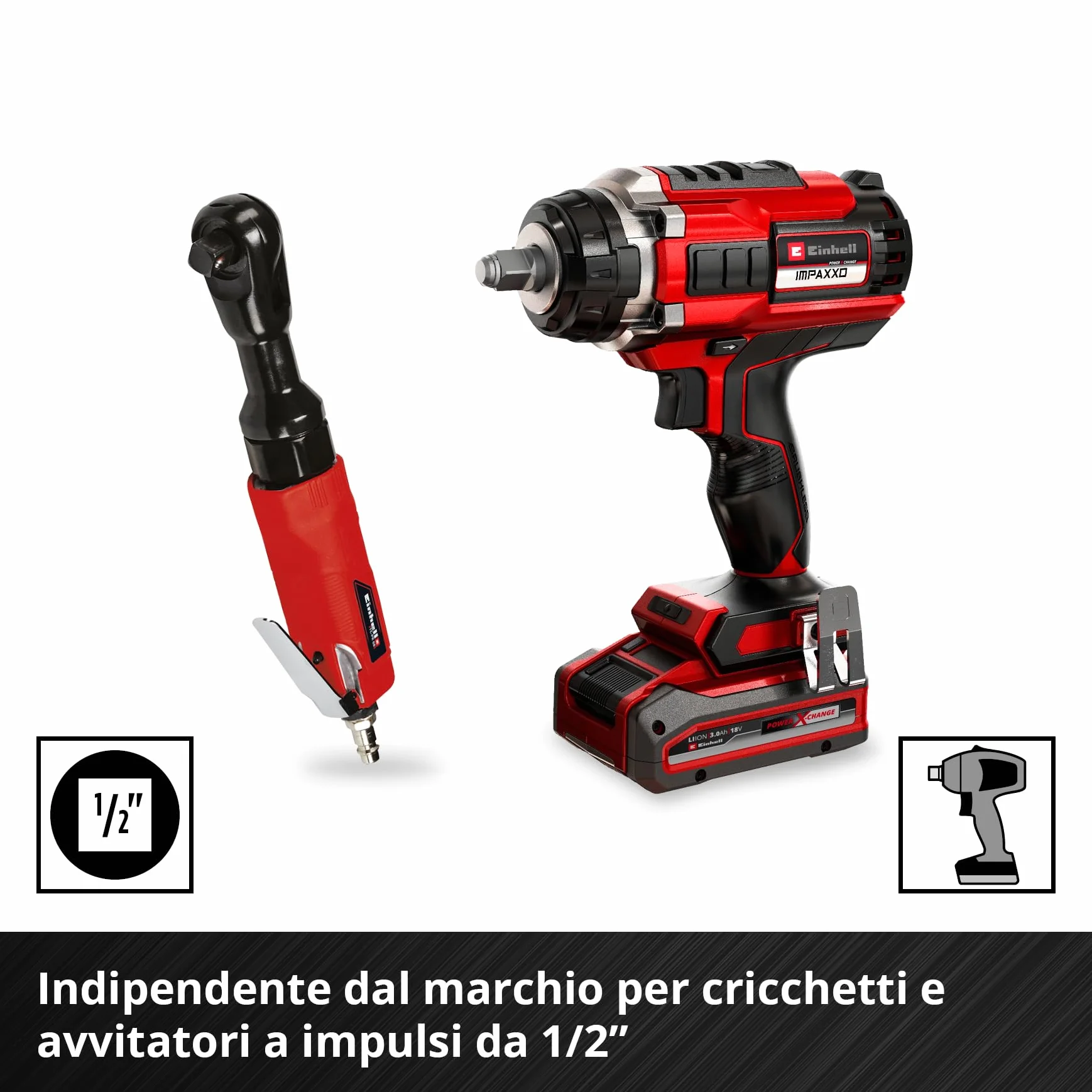 Original Einhell set impact auto 5 pezzi protezione cerchio CrMo 17/19/21 mm 80 mm 1/2"
