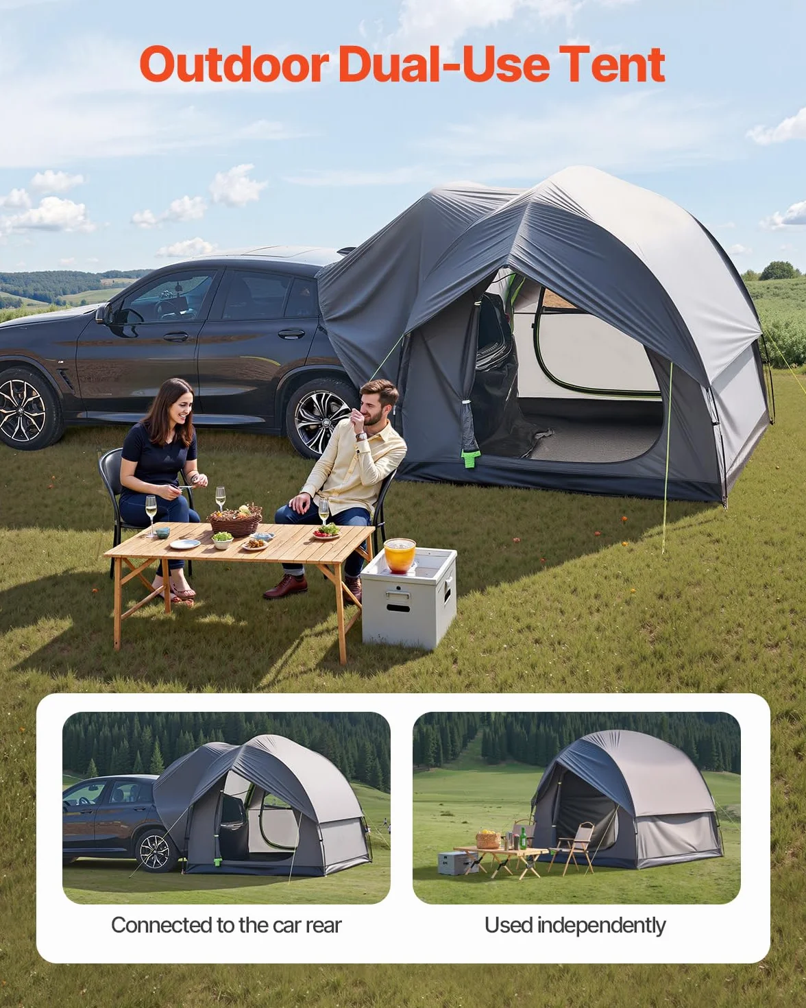 VEVOR Tenda da Campeggio per Auto SUV 240 x 240 x 215 cm Impermeabile PU2000 Design a Doppio Strato 5-8 Persone