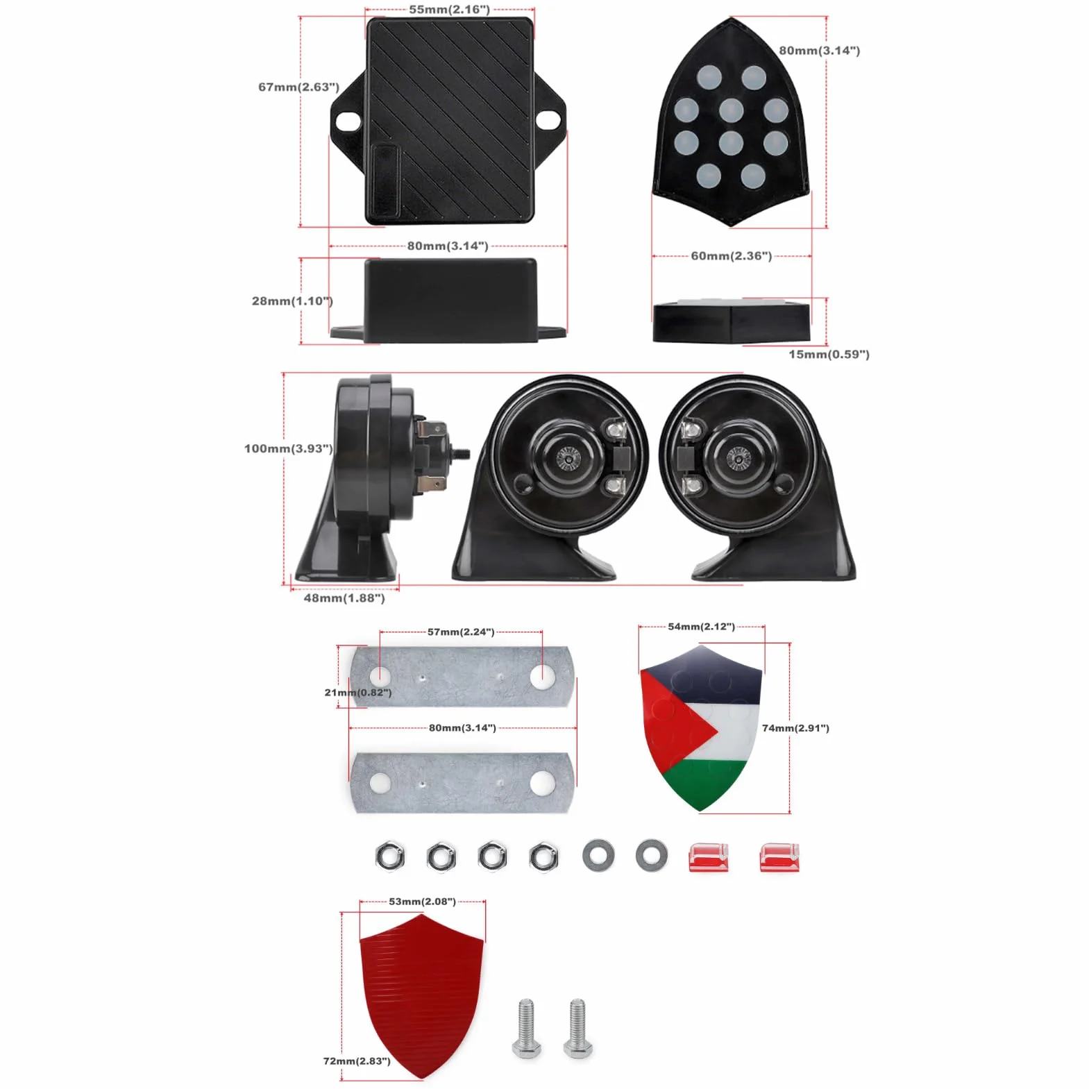 Aramox Clacson Elettronico, Clacson Auto 150dB con Telecomando Universale 12V, Compatibile Berline Camion SUV, Regolatore 10 Suoni Musicali, Modello YC102350-BK