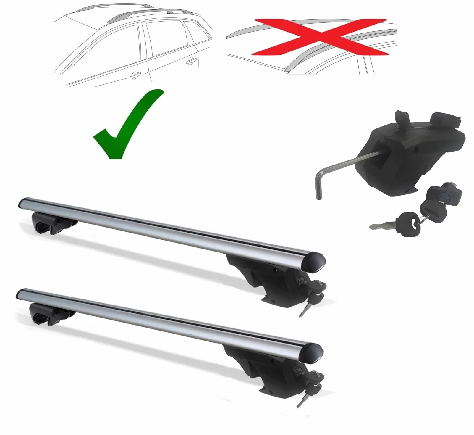 BARRE PORTAPACCHI PORTATUTTO UNIVERSALI AUTO CON SERRATURA ANTIFURTO 135CM O 120CM