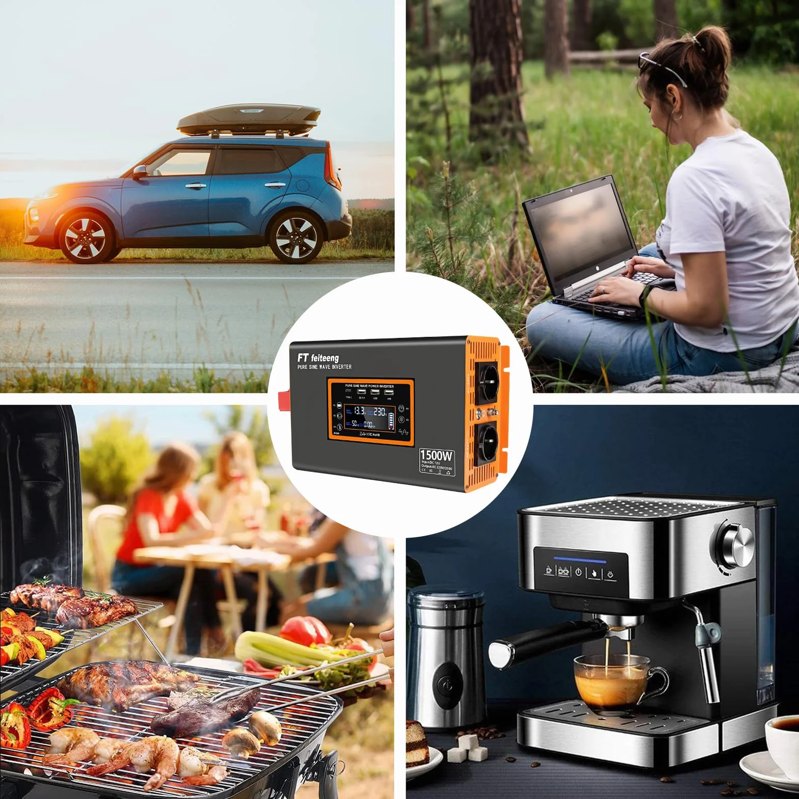 1500W/3000W Pure Sine Wave Inverter 12V 220V LCD Display with Remote, USB-C & QC 3.0 for Car, Camper, Truck