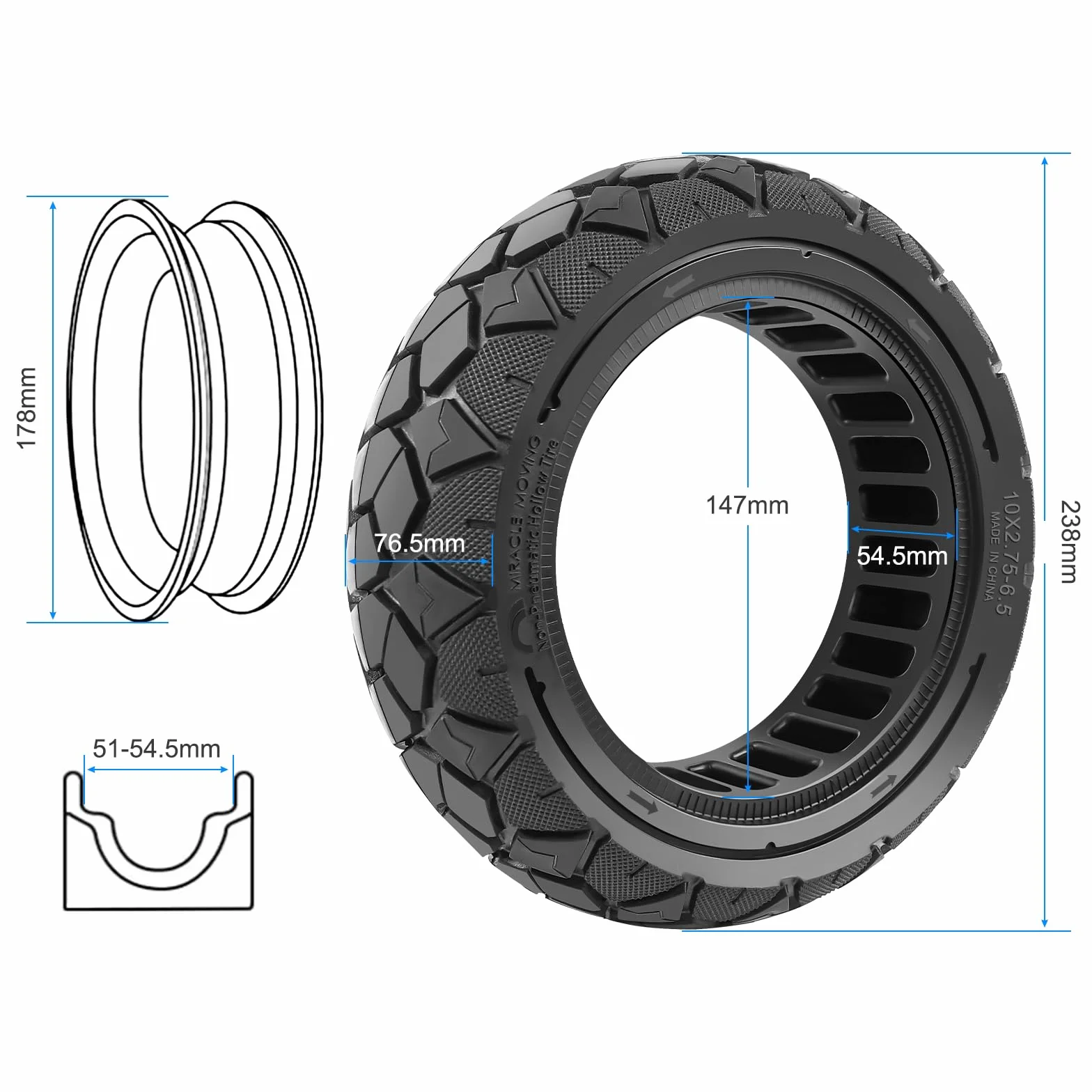 10x2,75-6,5 10x2,70-6,5 Pneumatico Pieno per Hitway H5/HB24/Hiboy Max3/Speedway 5/KuKirin G3/G2 Master Monopattino Elettrico, 10 Pollici Pneumatico di Ricambio ad Alta Elasticità (1 Pezzo)