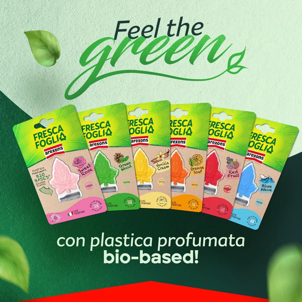 AREXONS Fresca Foglia Bocchetta Profumatore Auto Gusto Red Fruit con Plastica Profumata Bio-Based 30 Giorni