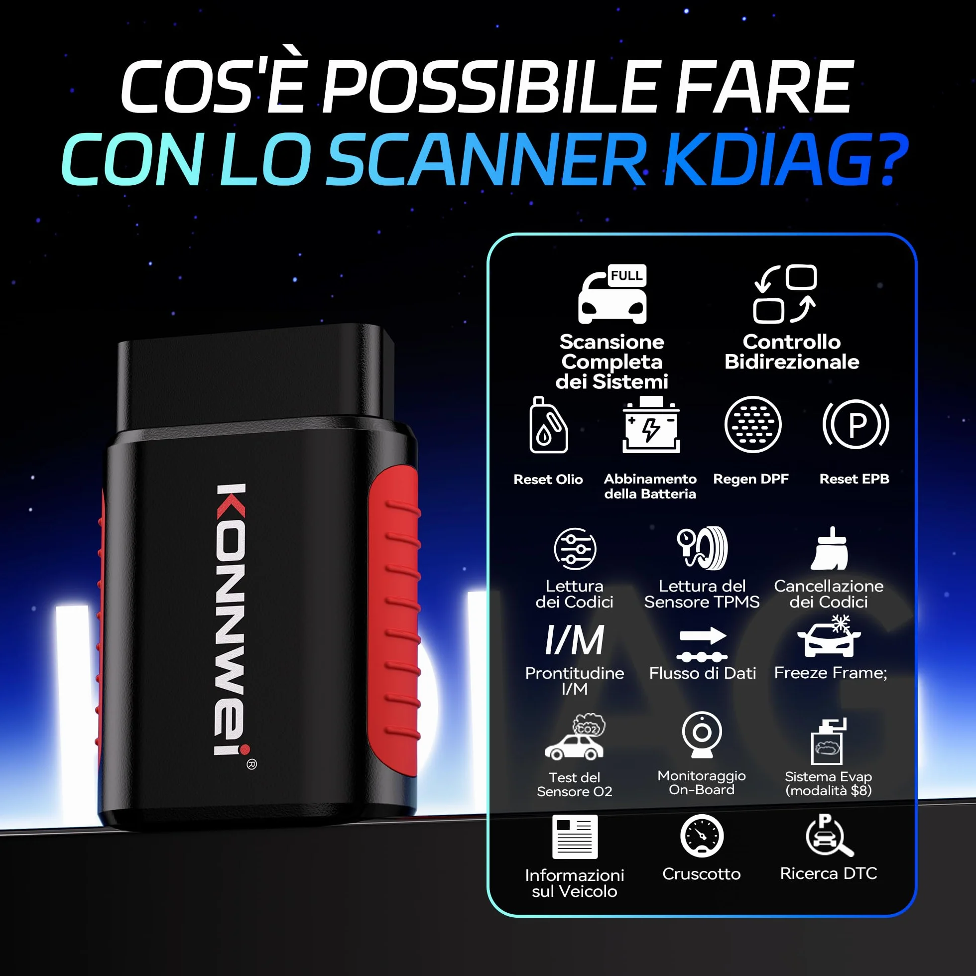 KONNWEI KDIAG OBD2 Scanner Bluetooth, tutti i sistemi diagnostici, 5 reset, lettore di codici auto per iOS e Android, senza abbonamento