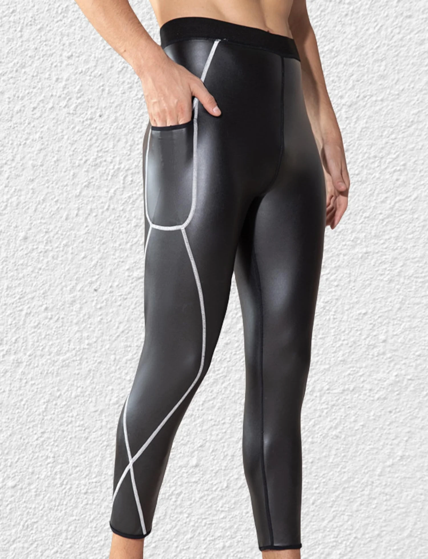 Leggings di Pelle da Uomo Pantaloni in Ecopelle Slim Fit Wetlook Vita Alta Clubwear