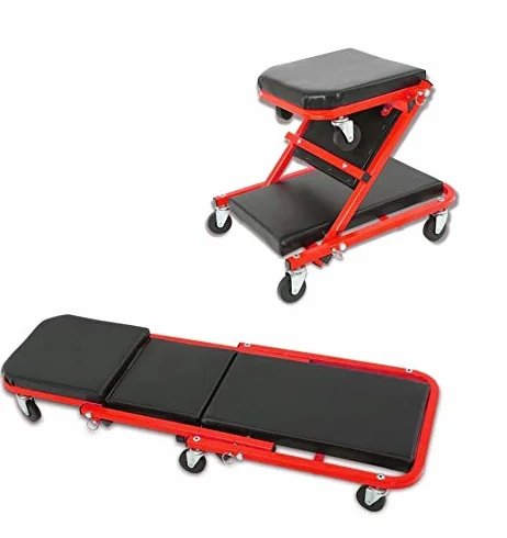 GrecoShop Carrello/Carrellino/Lettino sottoauto/sotto auto 2 in 1 con funzione sgabello per meccanico/officina con materassino e poggia testa