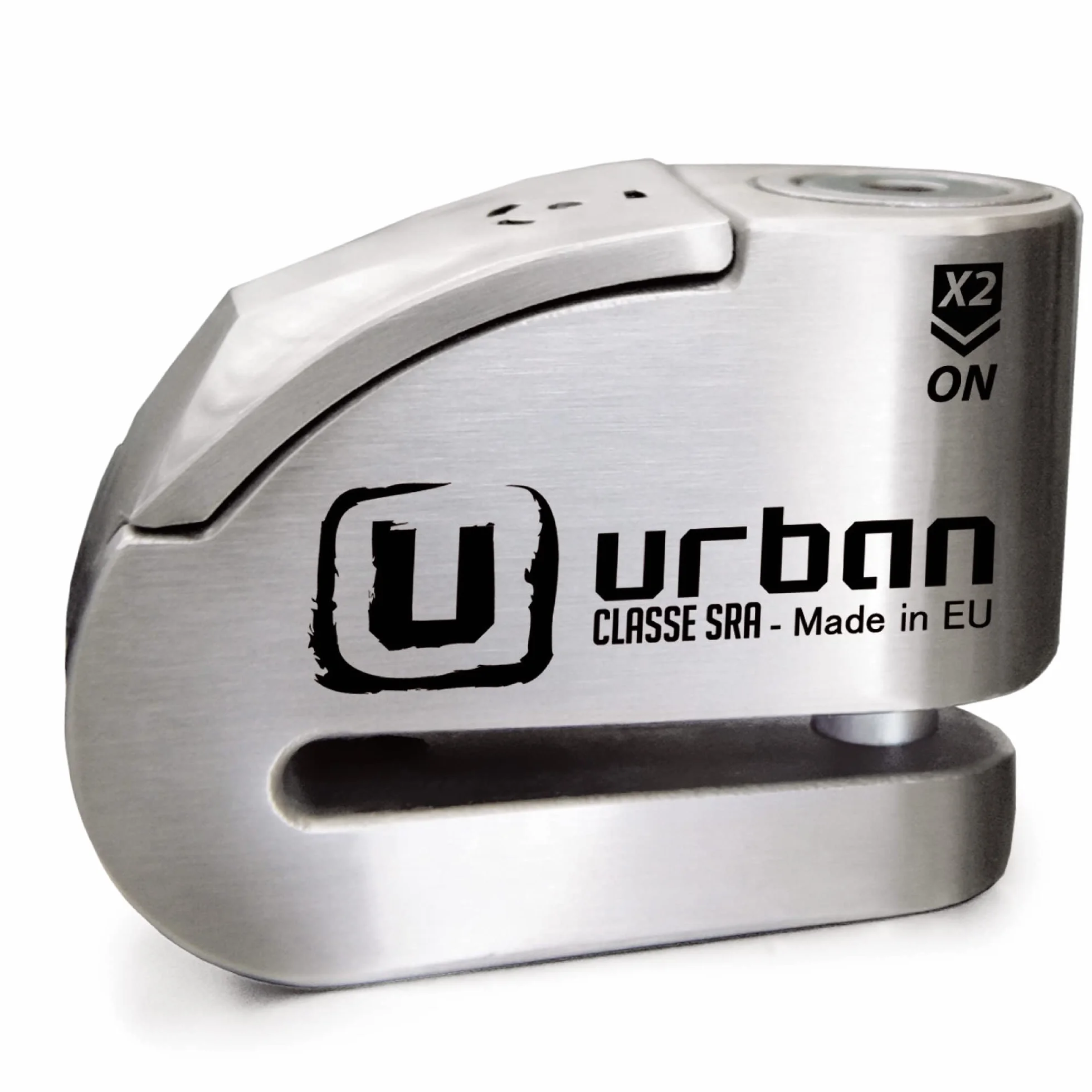 URBAN UR14S Blocca Disco per Moto Senza/Con Allarme Hi-Tech 120dB, Antifurto Moto Omologato SRA Massima Sicurezza, Warning Sensibilità A+, Acciaio Inox, Lucchetto Bloccadisco Doppio Bloccaggio 14mm