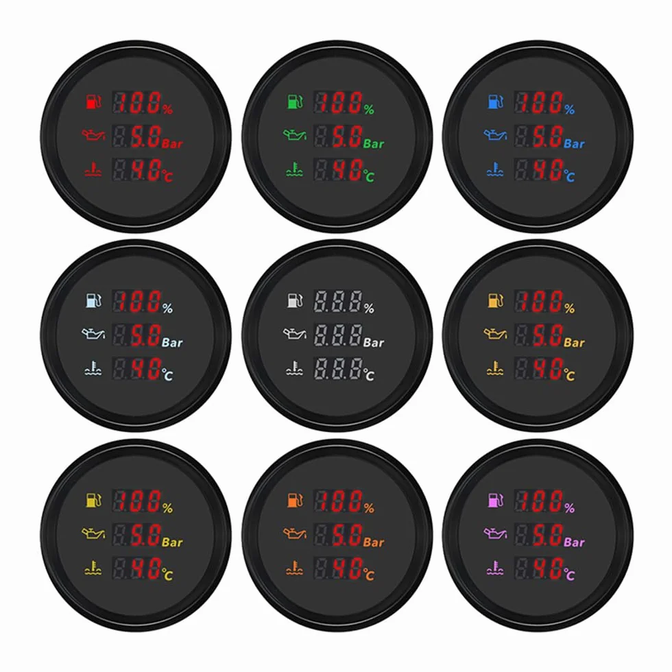 ELING Misuratore digitale multifunzione da 52 mm con indicatore di livello del serbatoio del carburante, pressione dell'olio, indicatore della temperatura dell'acqua 12 V 24 V con retroilluminazione a