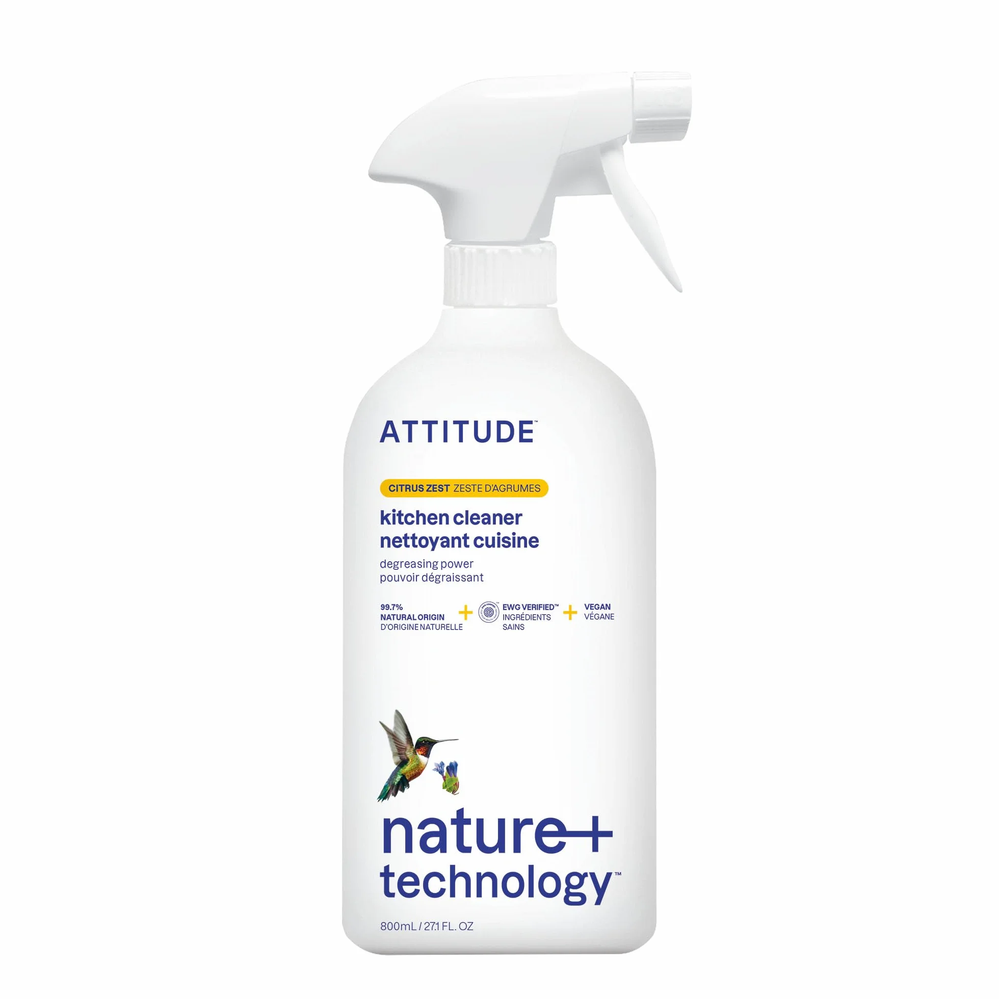 ATTITUDE Kitchen Cleaner EWG Verified Advanced Degreasing Power Plant Mineral-Based Vegan Citrus Zest 800 mL