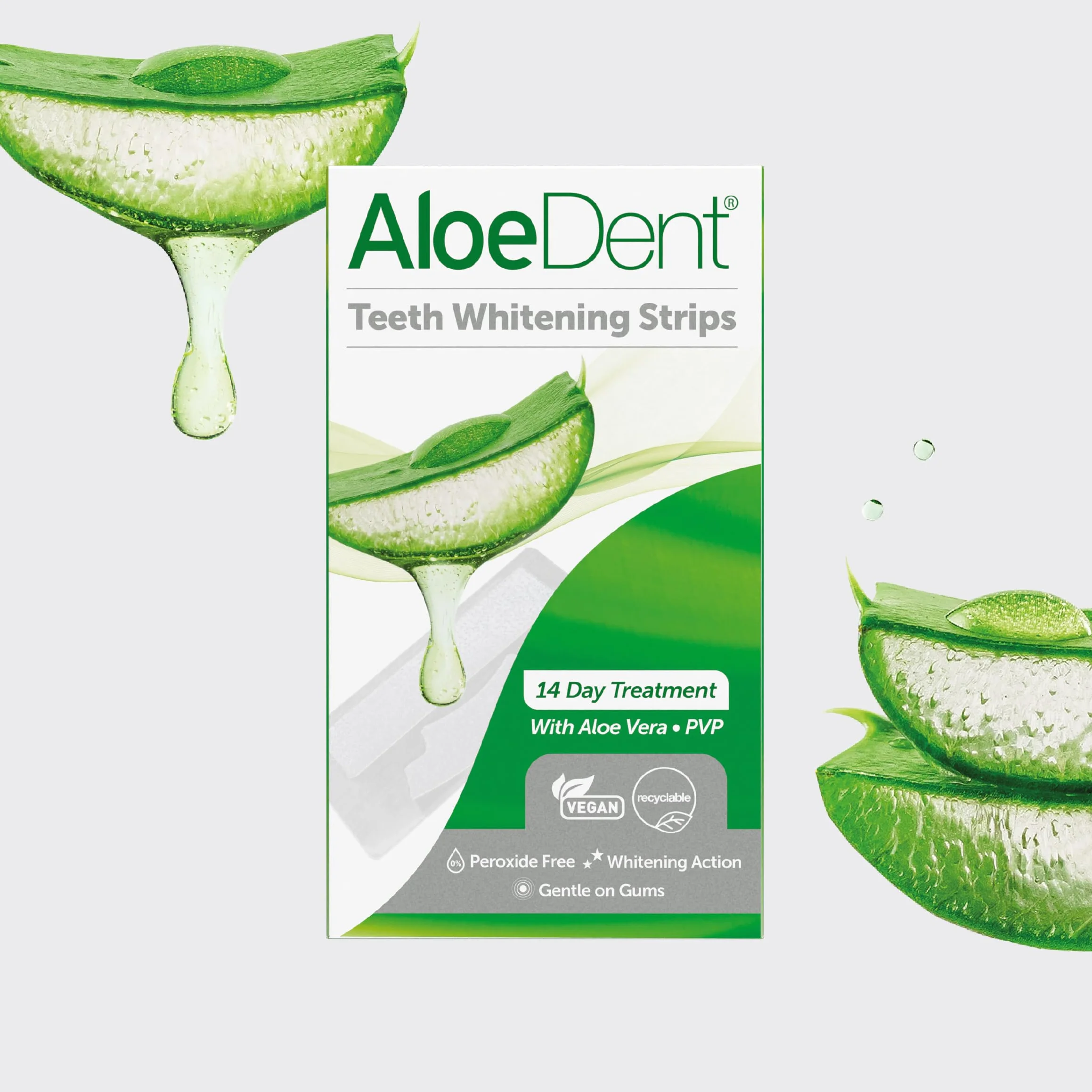 AloeDent Teeth Whitening Strips, Peroxide Free, Gentle Non Sensitive Formula, con Aloe Vera, Naturale, Vegan, 28 Strips, 14 Trattamenti