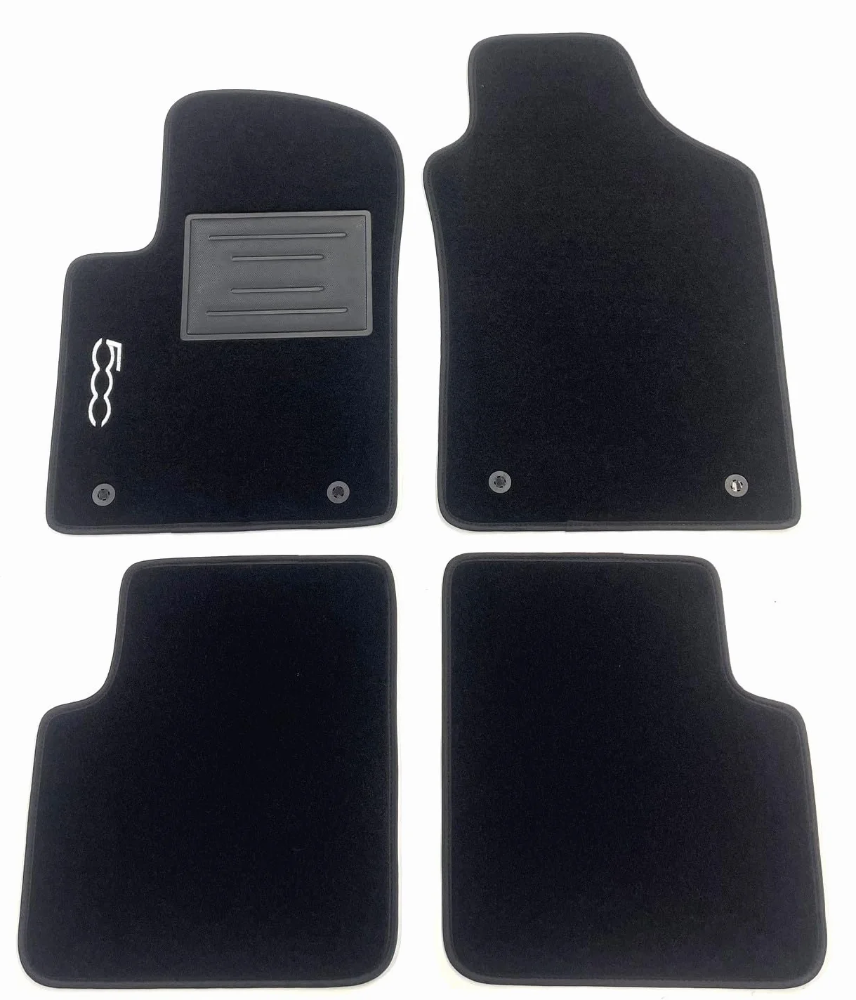 ASC Tappetini Auto Compatibili con Fiat 500 3 Porte 2012-2022, NO HYBRID-ELETTRICA, Moquette, 1 Logo Ricamato, Bordo Nero, Bottoni e Battitacco