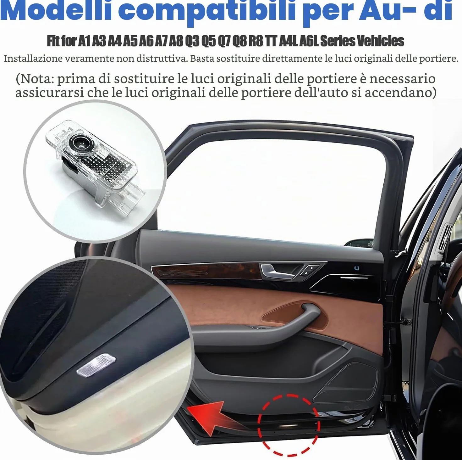 Luci Proiettore Porta LED per A1/A3/A4/A5/A6/Q3/Q5/Q7/A7/A8/R8/TT, Illuminazione d'Ingresso Auto