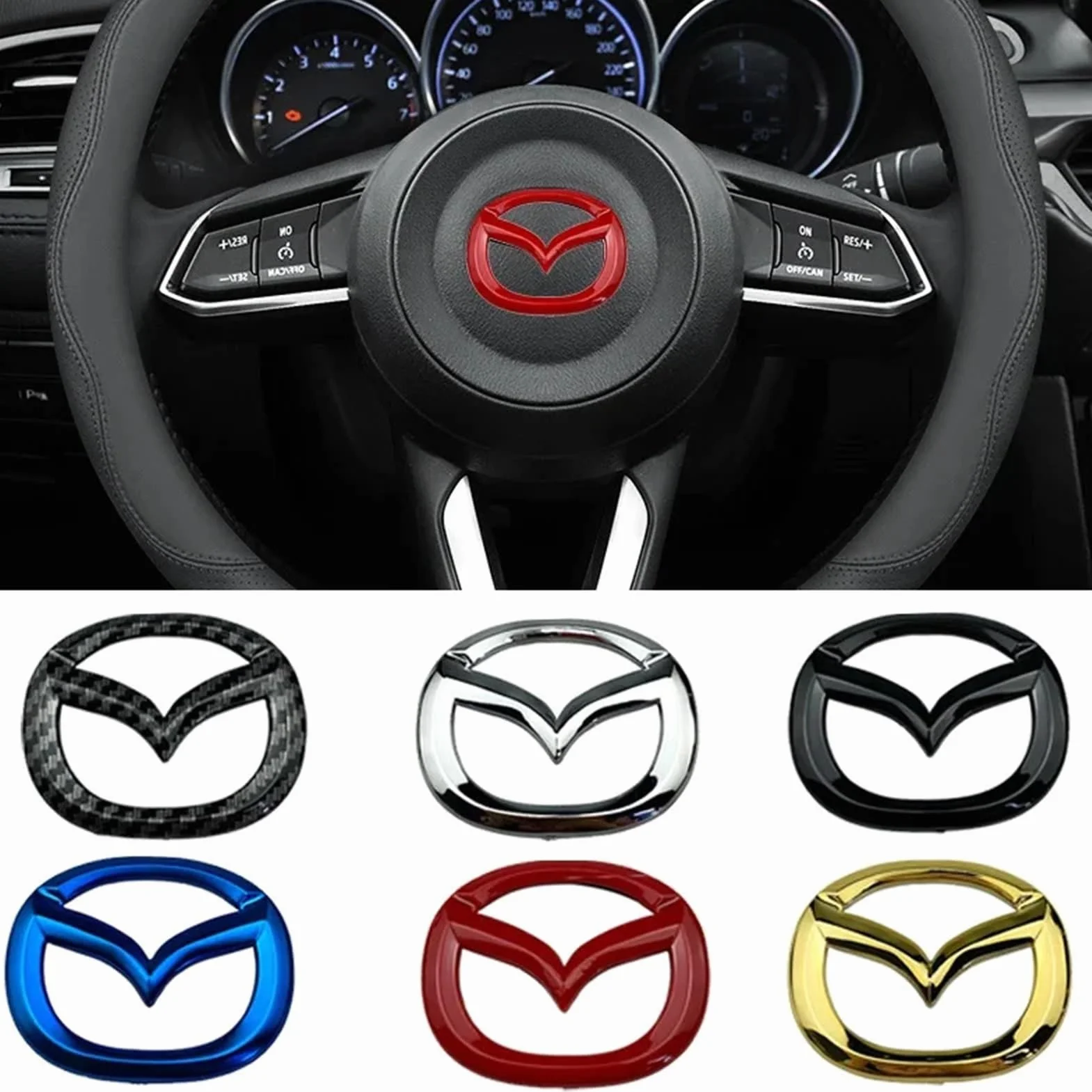 Misura for Mazda CX6 CX9 CX7 RX7 MX5 CX5 CX3 Protege Distintivo Interno Decalcomanie Decorazione ABS Auto Volante Emblema Adesivi Copertura(Silver)