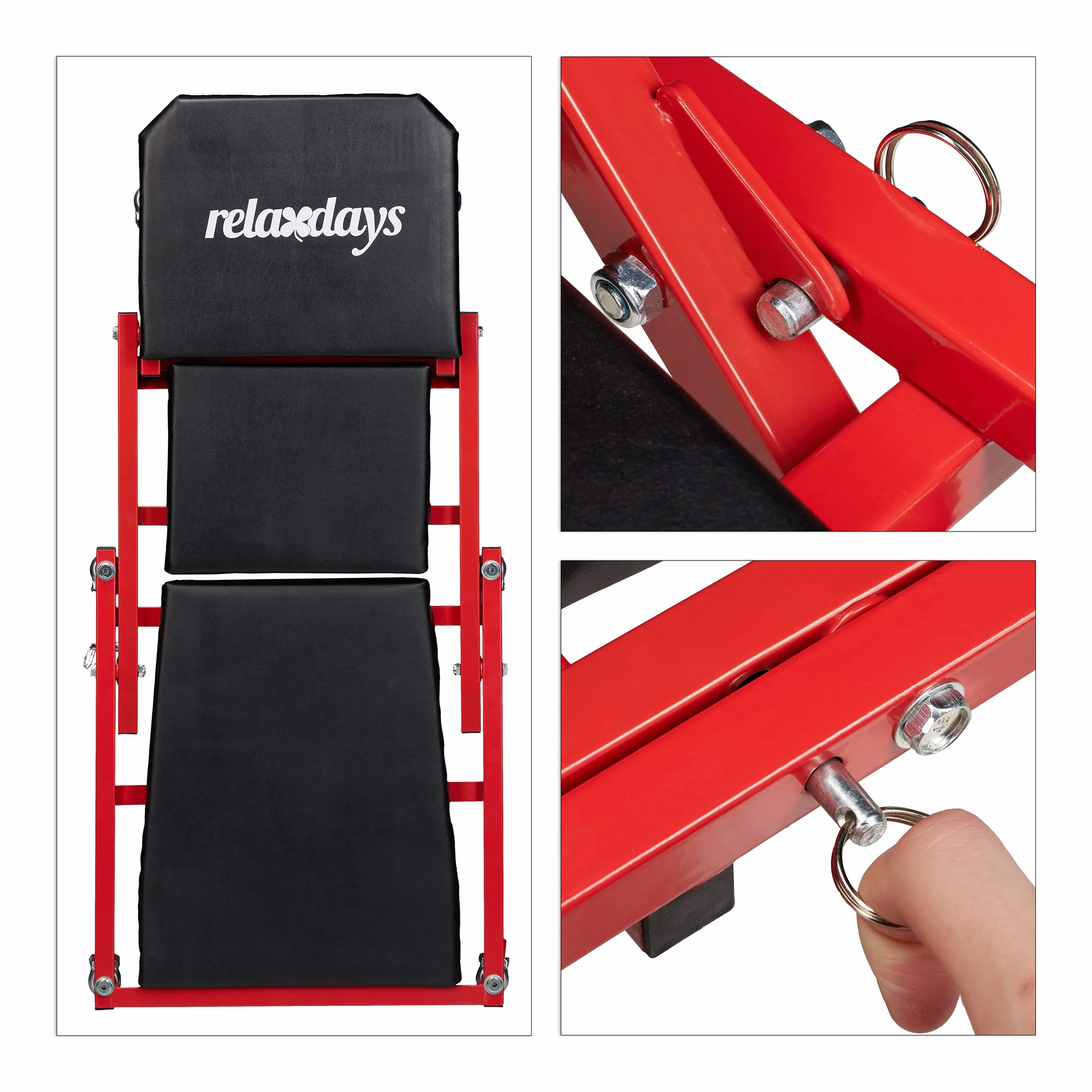Relaxdays Sgabello da Officina Pieghevole 2in1 150 Kg Rotelline Girevoli 360° Nero