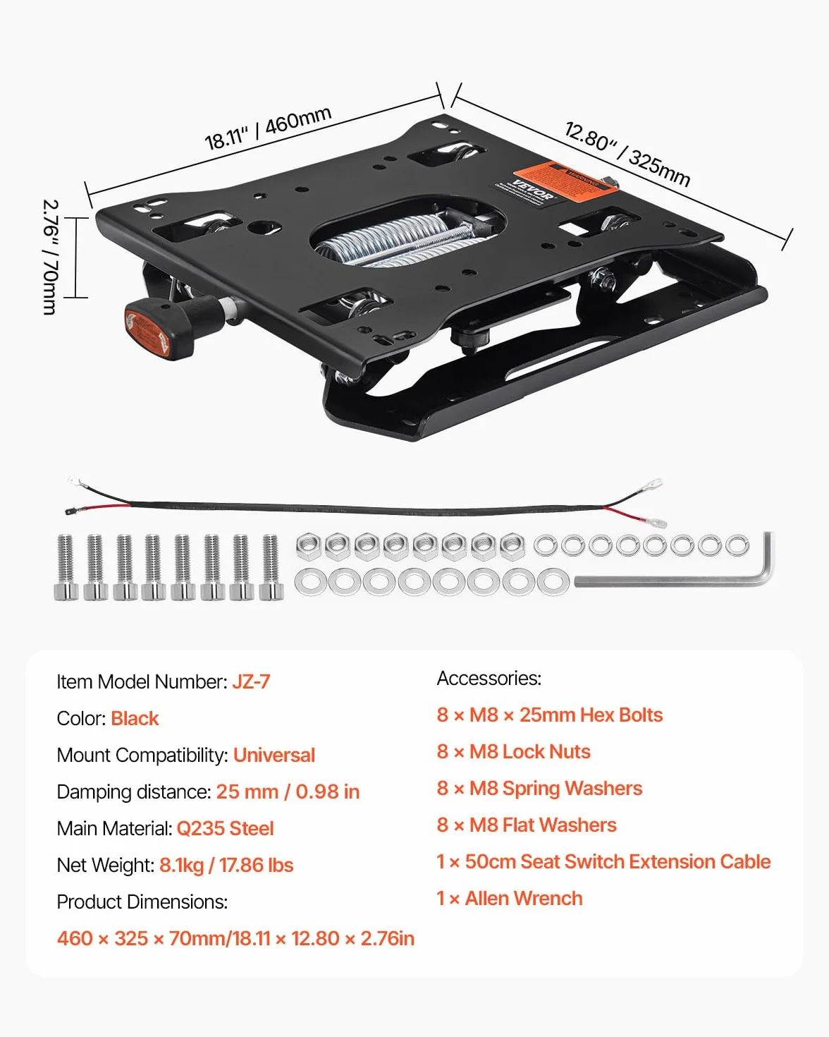 VEVOR Kit di Sospensione del Sedile Senza Binario Scorrevole, Sospensione Universale del Sedile con Sospensione Pneumatica per Tosaerba a Raggio di Sterzata Zero, per Carrello Elevatore, Bulldozer