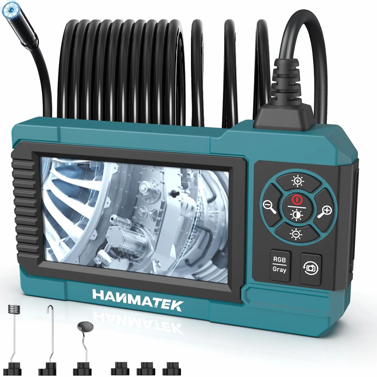 HANMATEK Endoscopio Industriale 8mm 4.3'' 1080P Cavo 5m IP67 8 LED USB-C Rotazione 180° IE01