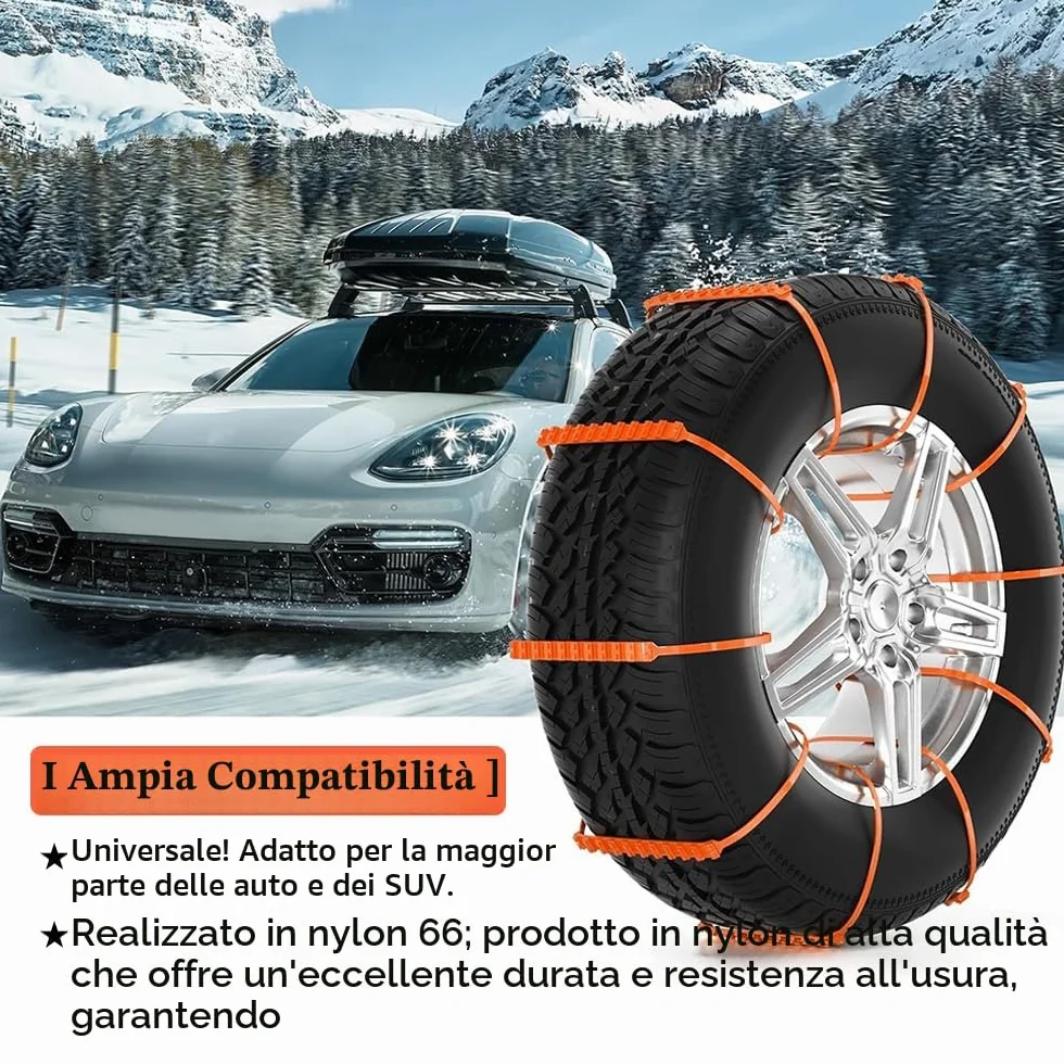 Catene da Neve Universali in Nylon Voarge per Auto SUV Pickup Camion 10 Pezzi