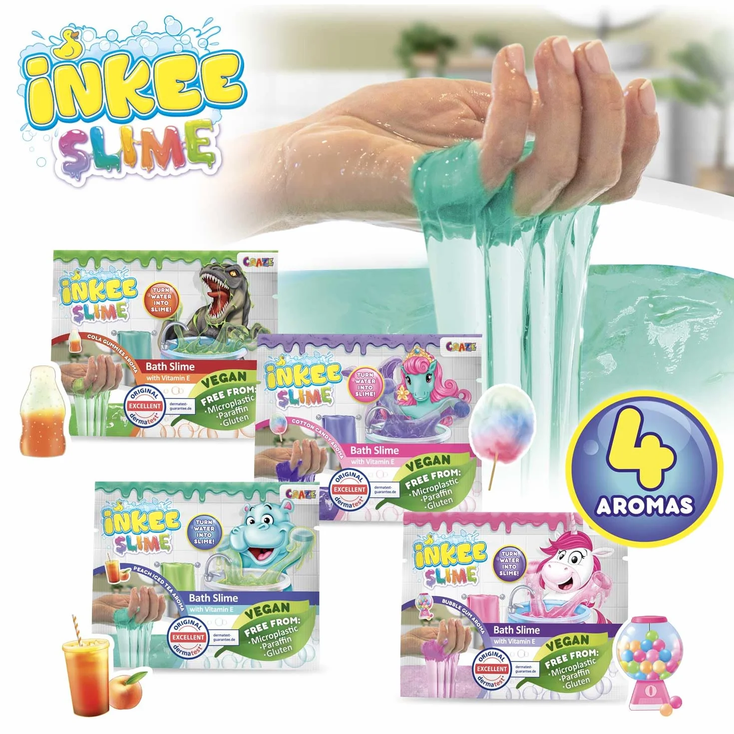 INKEE Bath Slime Mini 4 bustine bagnoschiuma melma colori profumi assortiti