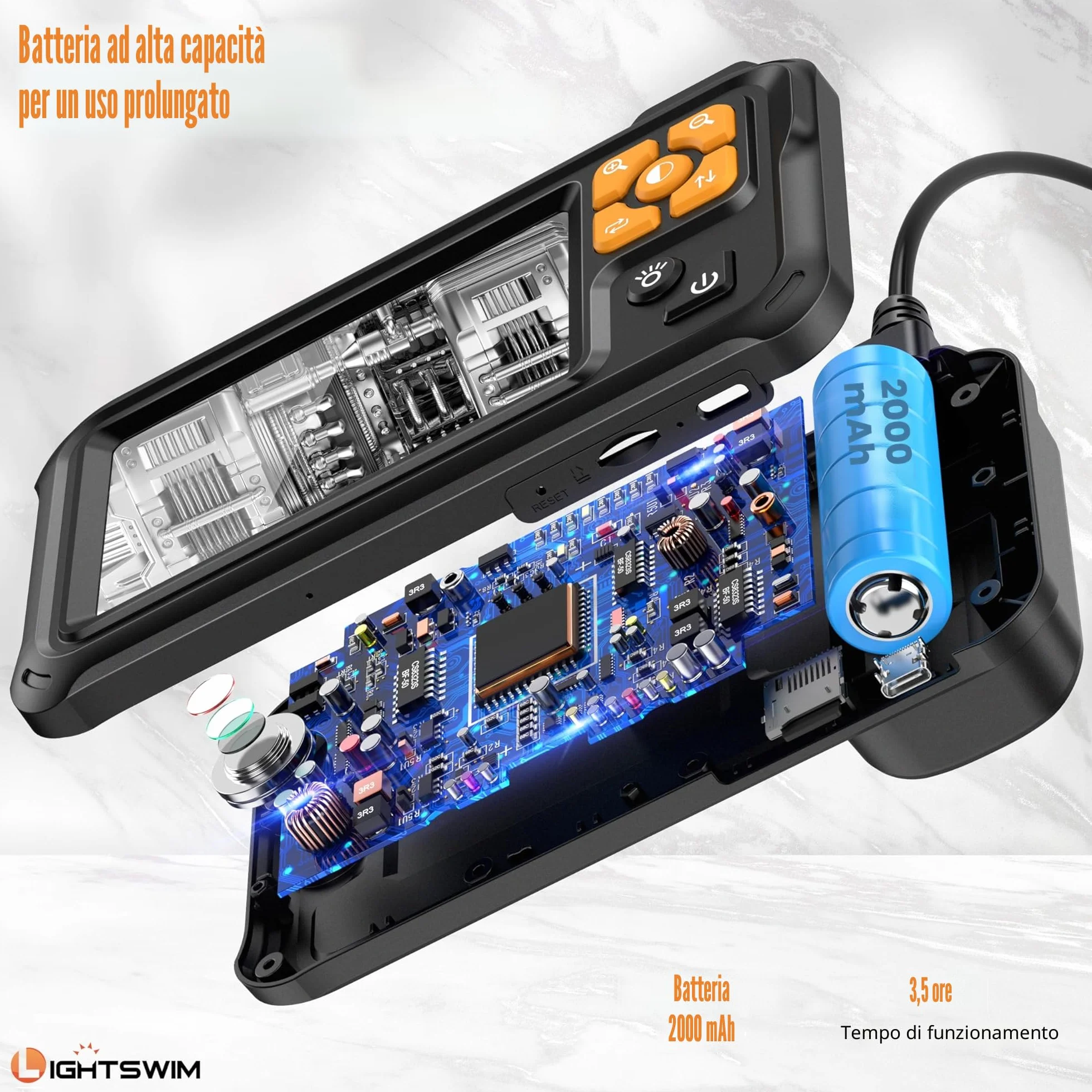 Boroscopio digitale HD 1080p 4,3" IPS telecamera ispezione IP67 impermeabile cavo semirigido 5m 8 LED