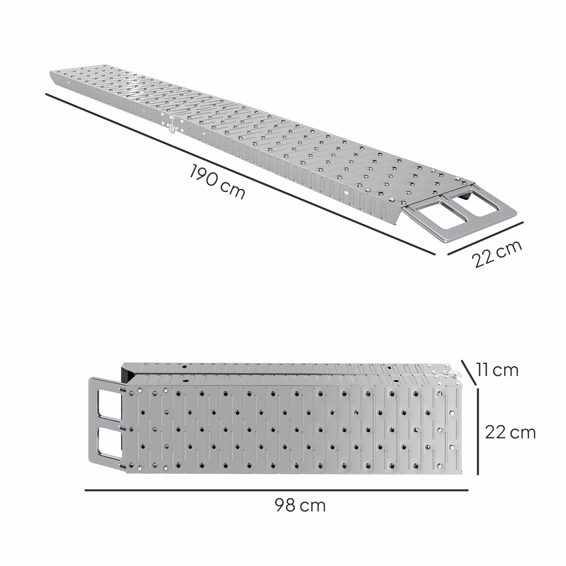 HOMCOM Rampa di Carico Pieghevole in Acciaio con Carico Massimo 230 kg, Rampa per Moto Antiscivolo Salvaspazio per Ruote Larghe 22 cm, per Motociclette e Bici, 190x22x8 cm, Argento