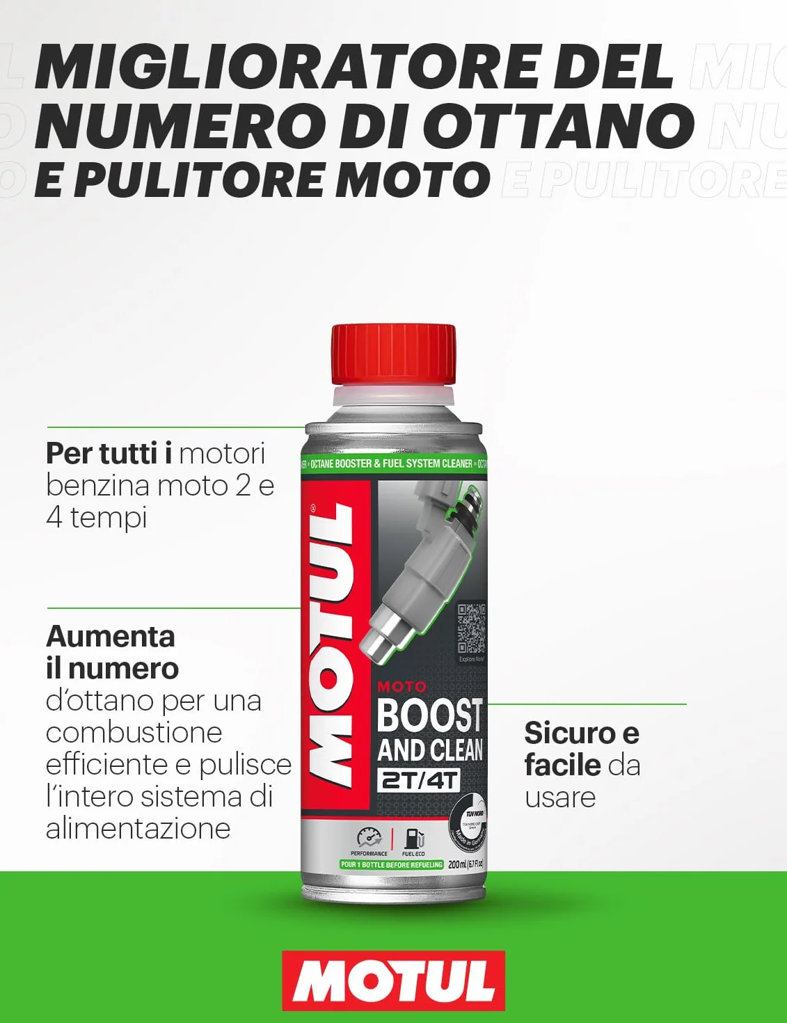 Motul Boost and Clean Moto 200 ml Additivo Ottano Detergente 2T 4T