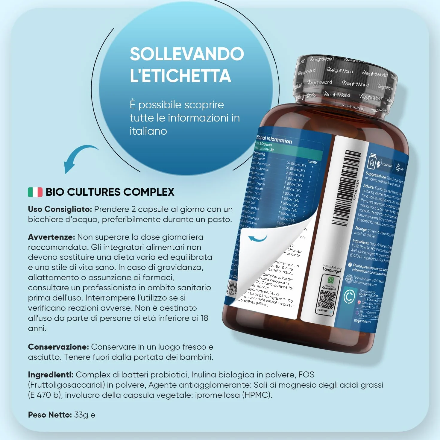 Probiotici e Prebiotici 77 Miliardi CFU 20 Ceppi Lactobacillus Gasseri Reuteri Inulina