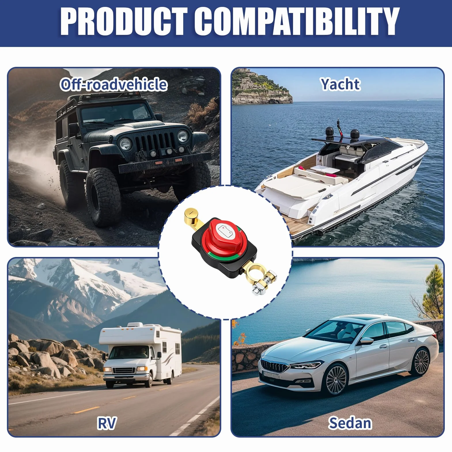 Interruttore Stacca Batteria 12V–48V 300A, Sezionatore Batteria Auto Impermeabile, Interruttore Principale Batteria per Auto, Camper, Barca, Yacht, Moto, Camion, Caravan e Uso Marino