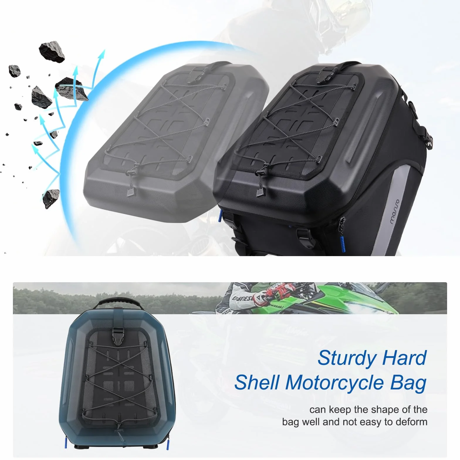 MOSISO Borsa Sella Moto, Zaino Convertibile Moto, Borse Casco con Capacita Espandibile 25L-35L,Borsa Trasporto Attrezzi&Bagagli Sedile Posteriore Della Motociclo con Maniglia&Strisce Riflettenti, Nero