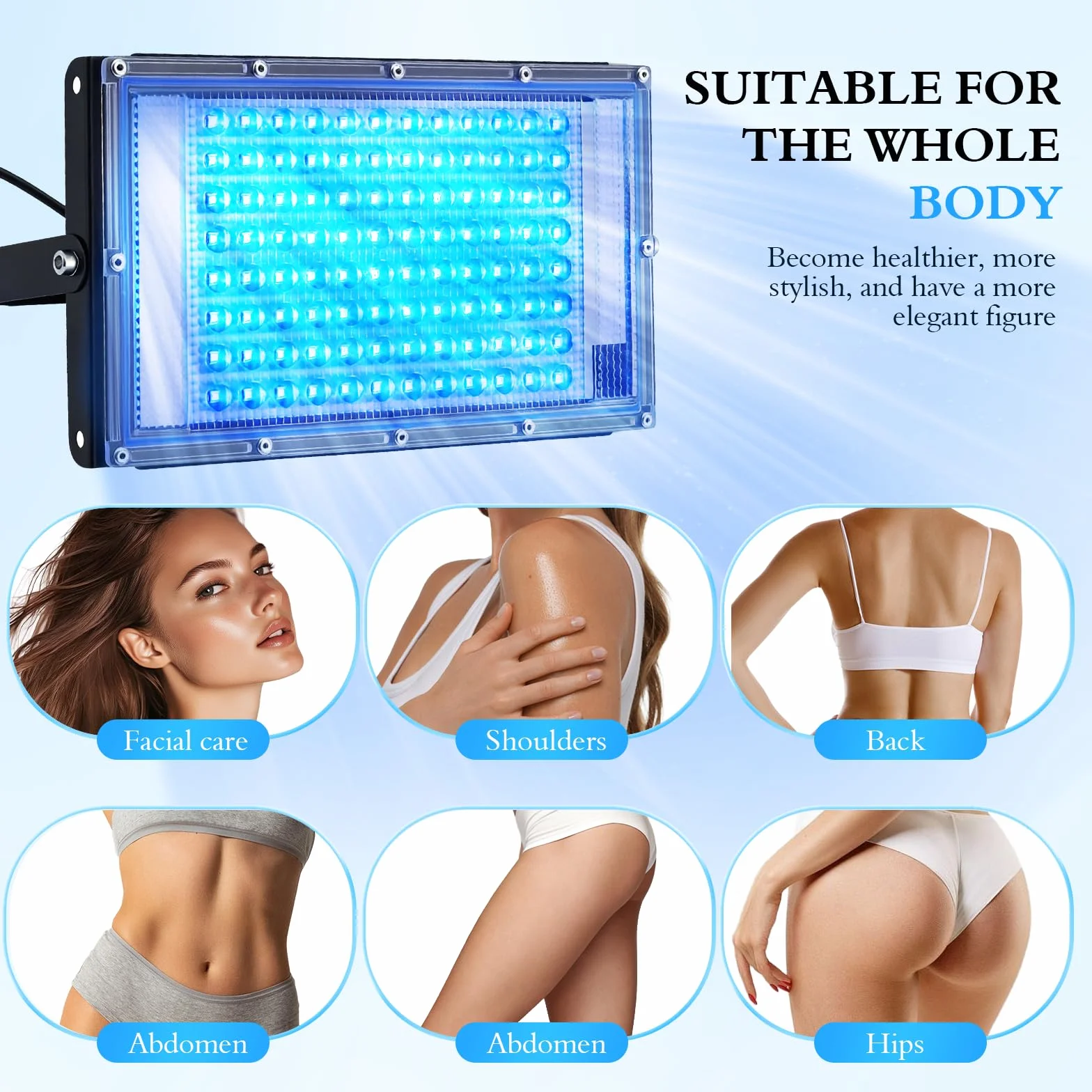 Lampada Abbronzante 460nm 50W Solarium Casa 5 Livelli Luminosità 4 Timer Supporto Pieghevole Regolabile Gancio Sospeso Corpo Viso Continua Pulsata
