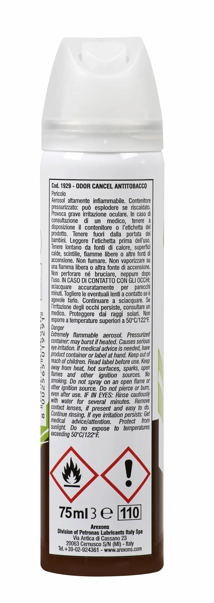 AREXONS ODOR CANCEL 75 ml Igienizzante auto abitacolo Antitobacco elimina odori sanificante superfici tessuto