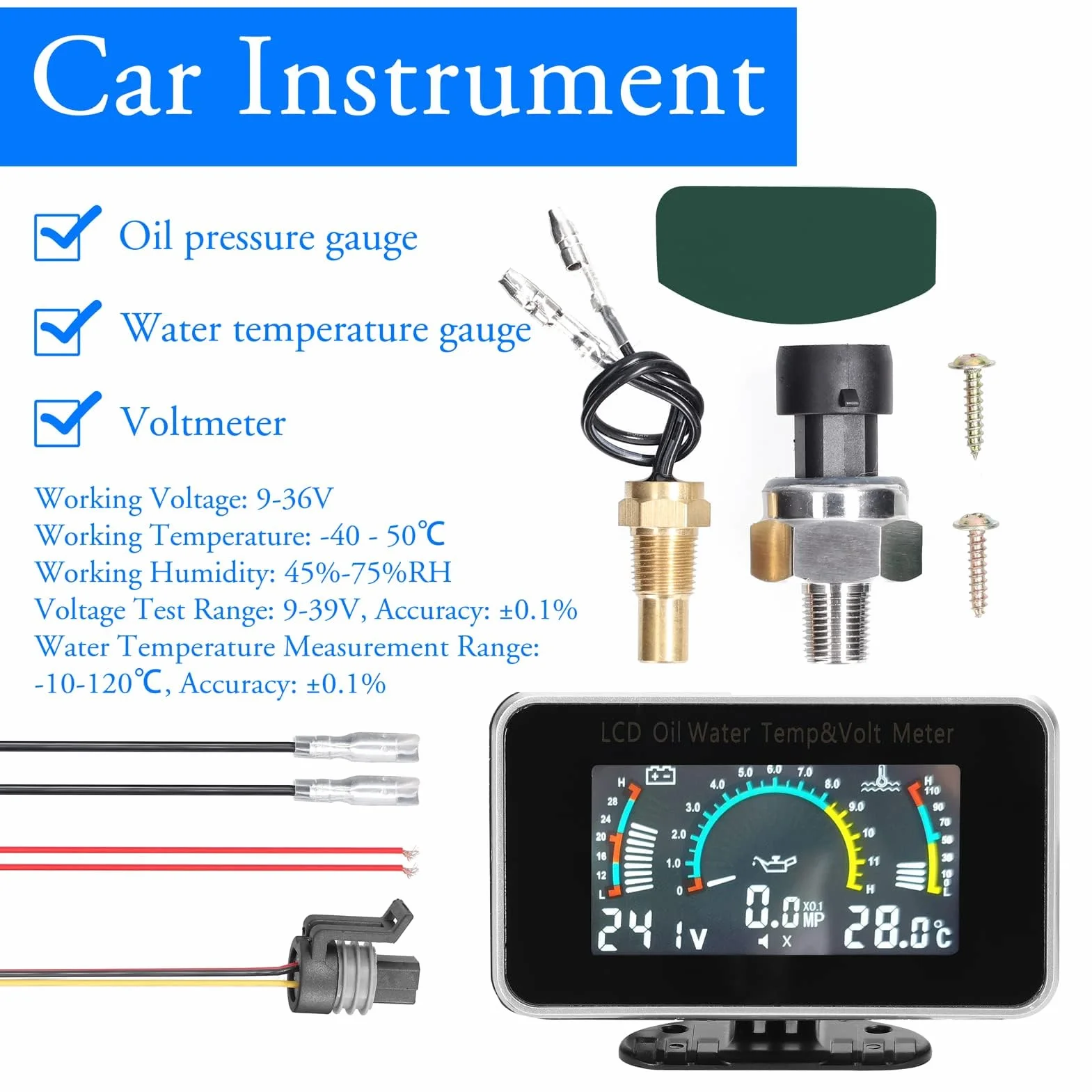 3 su 1 multifunzione auto LCD Digital Display Display Olio Pressione Acqua Temperatura Voltmetro Strumento a scopo universale 9-36 V per auto, camion, o SUV
