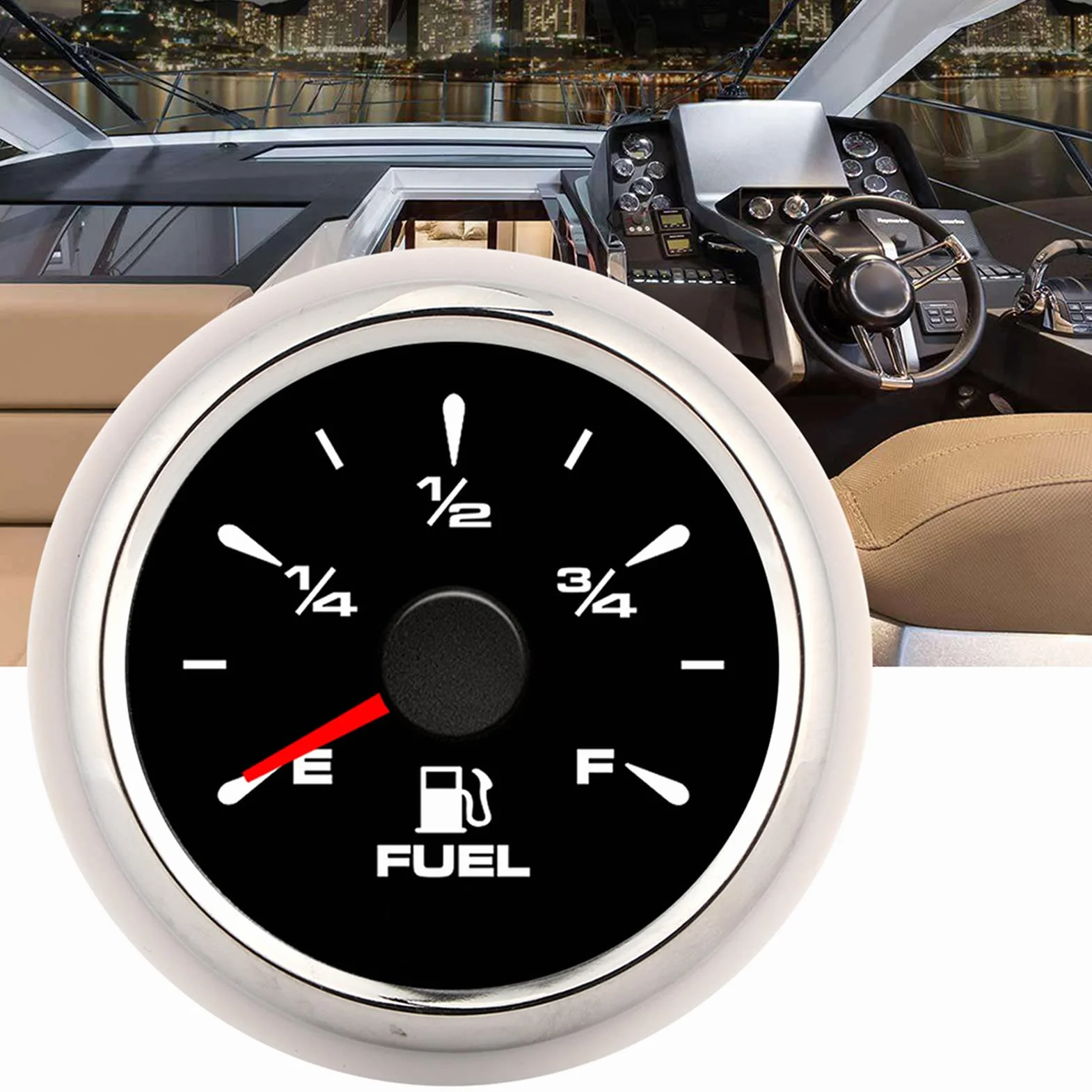Misuratore di livello del carburante 2 in 1 con display digitale e retroilluminazione a 8 colori, per moto, auto e yacht a 12 V/24 V; misuratore di carburante in vetro antifog in (Copertura argentata