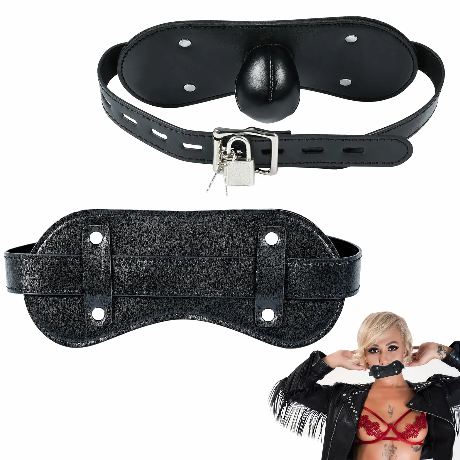 Gag Ball a Bocca in Pelle Regolabile Nero Morbido BDSM Bondage Erotico Giocattoli Sessuali per Coppie