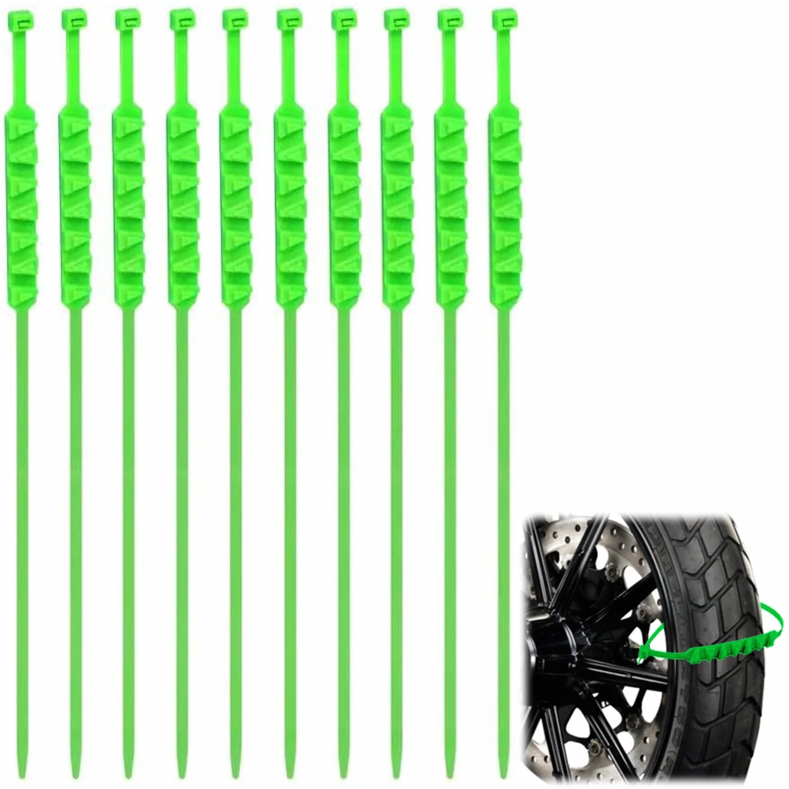 10 catene da neve per pneumatici da moto, catene da neve per pneumatici da neve, fascette per pneumatici da neve invernali, catene riutilizzabili e regolabili (verde)