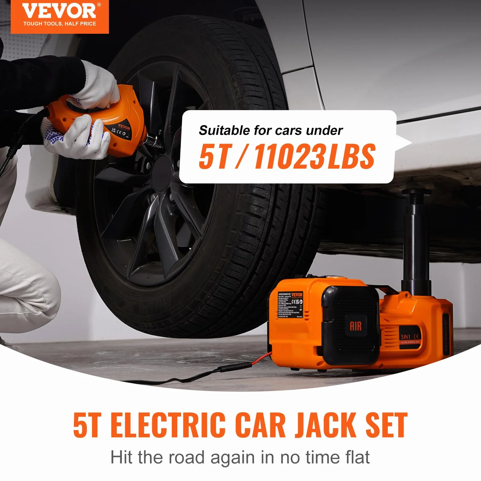 VEVOR Kit Martinetto Idraulico Sollevatore 5 Tonnellate 12V 180W 15A 10bar