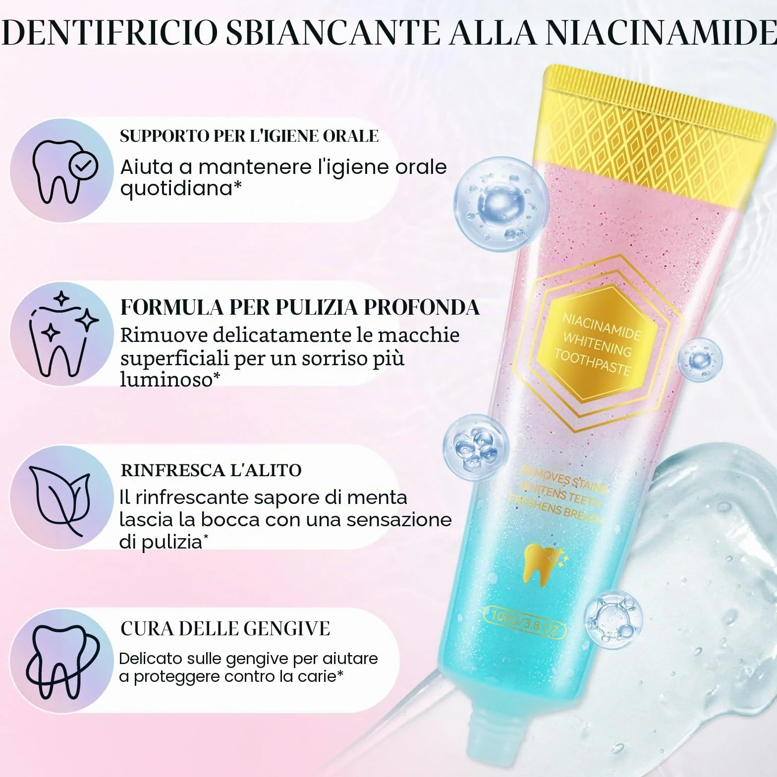 Niacinamide Whitening Toothpaste 2 Pezzi 200g Sbiancante Naturale Remove Stain