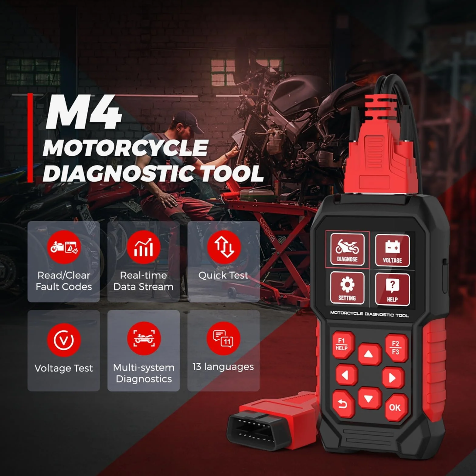 Lettore di codici M4 per moto Suzuki Yamaha Honda Kawasaki OBD2 strumento diagnostico spurgo ABS